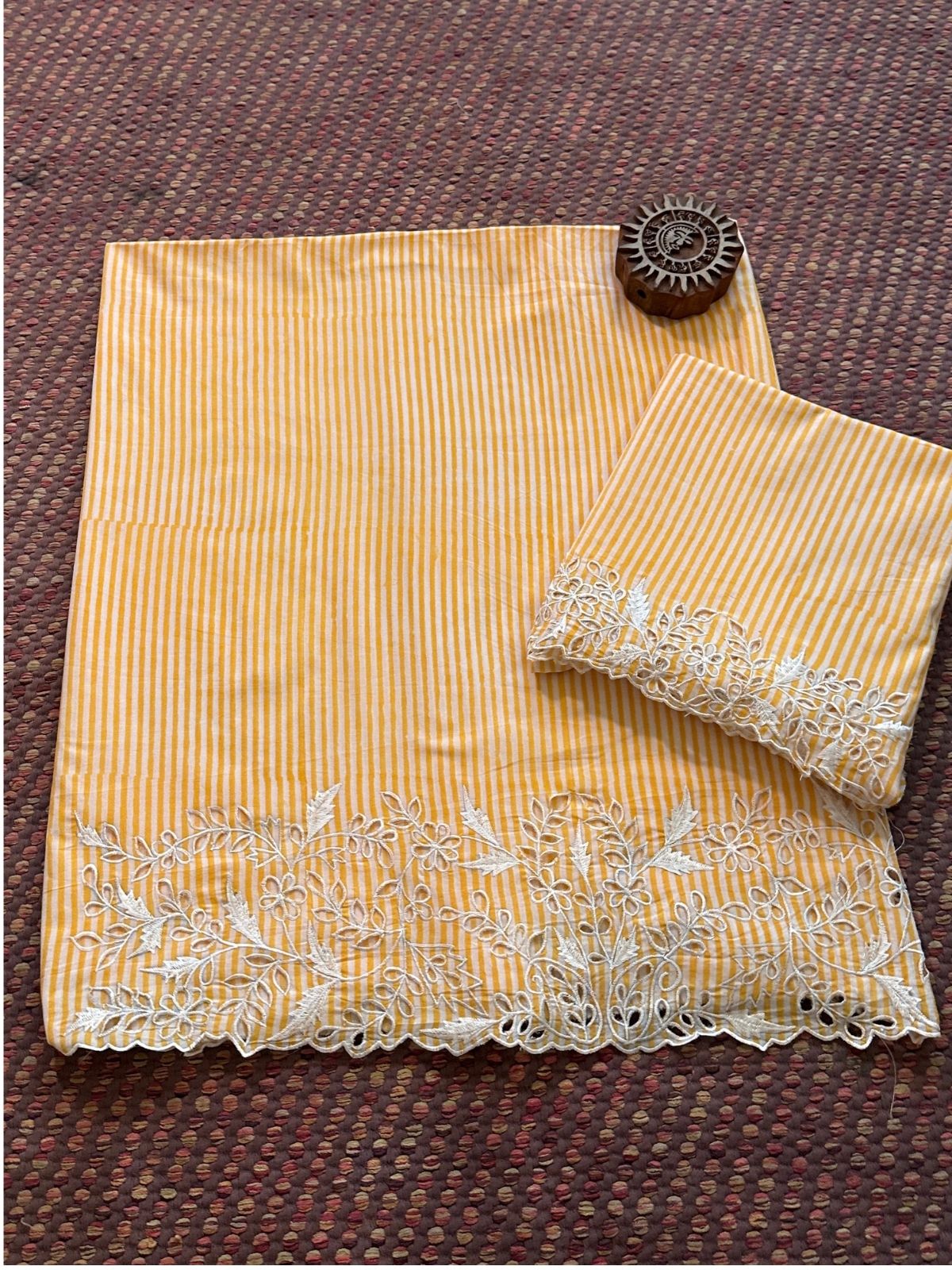 Cutwork Pure Cotton Hand-blocked Coord Set