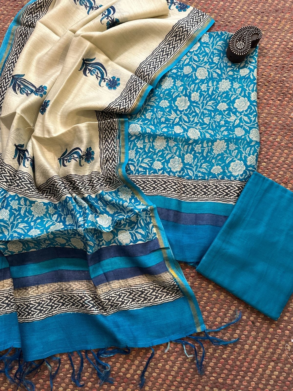 Premium Pure Tussar Silk Unstitched Set