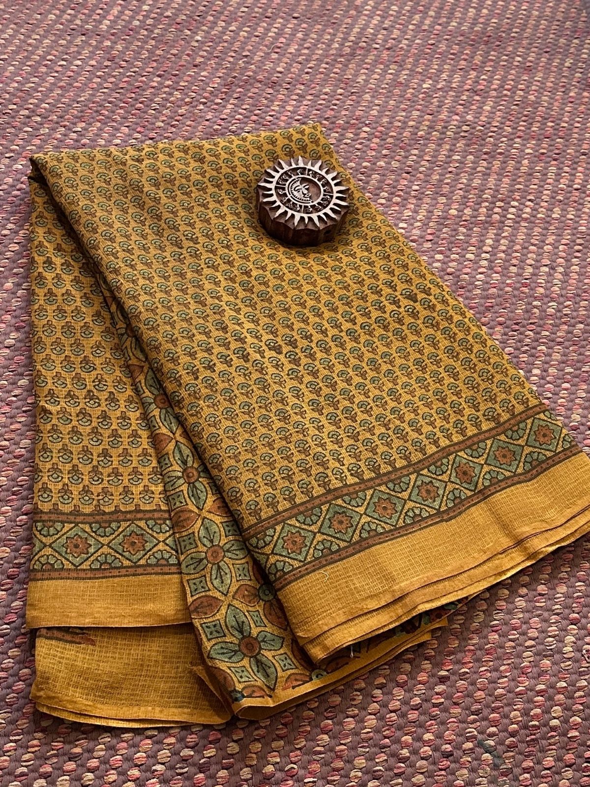 Ajrak Handblocked Kota Doria Embroidered Saree with Blouse Fabric