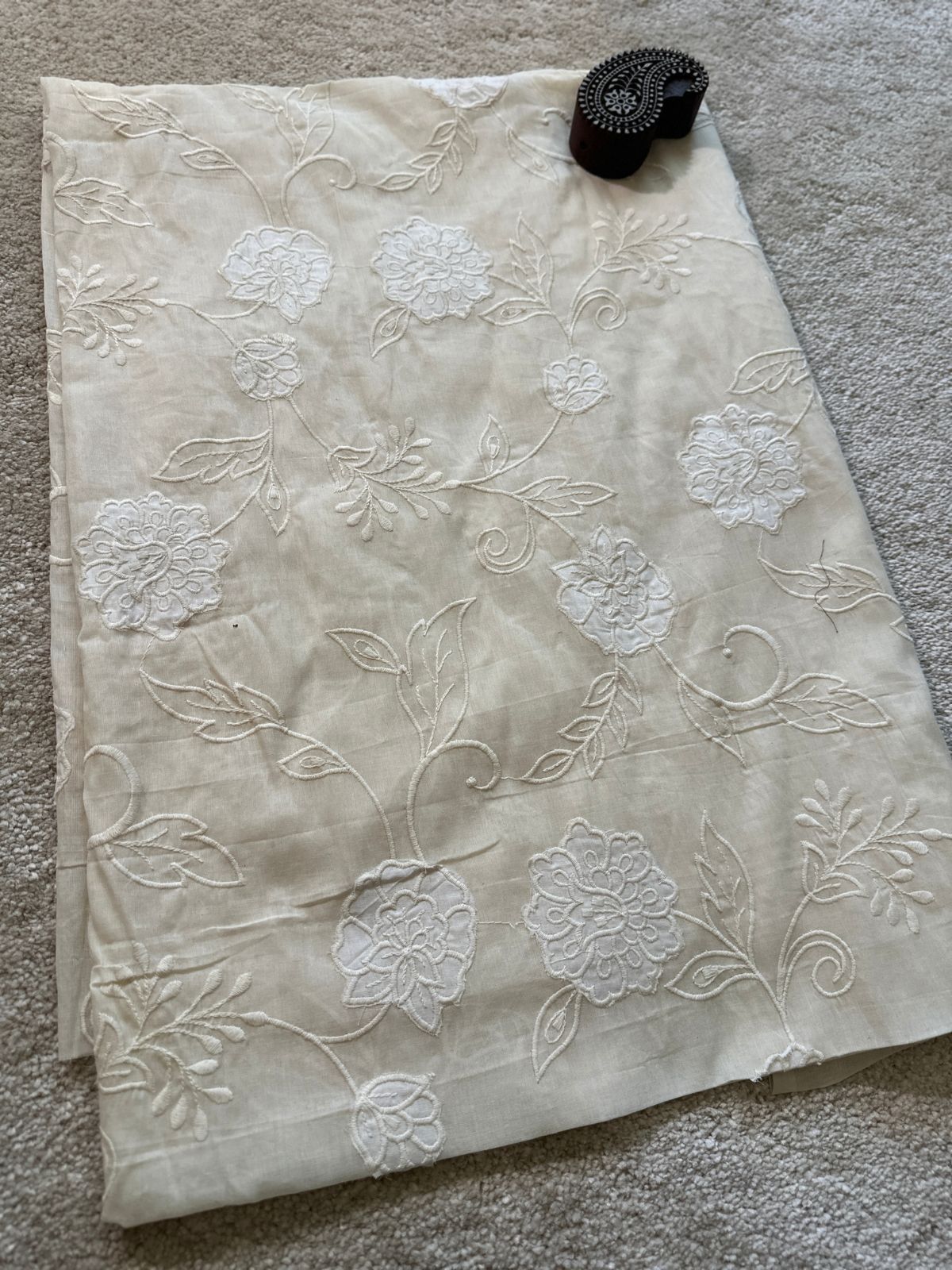 Off White- Premium Cooton Fabric with Applique Embroidery