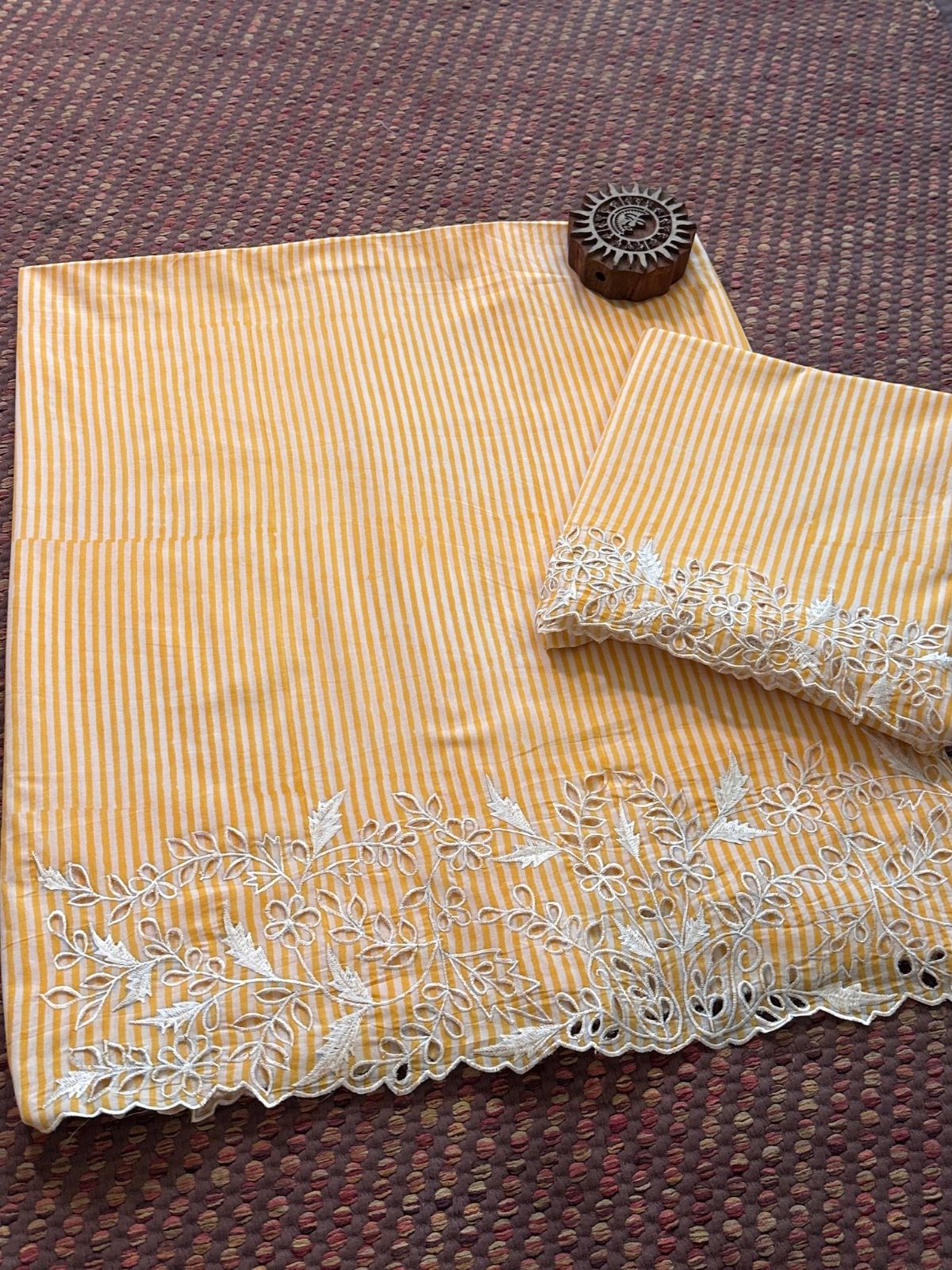 Cutwork Pure Cotton Hand-blocked Coord Set