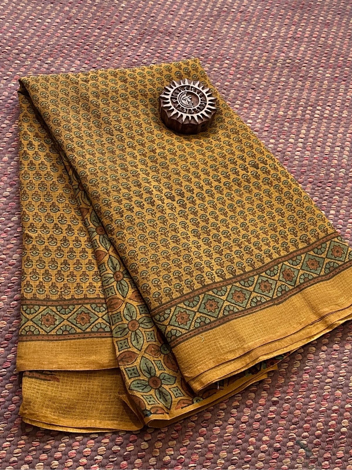 Ajrak Handblocked Kota Doria Embroidered Saree with Blouse Fabric