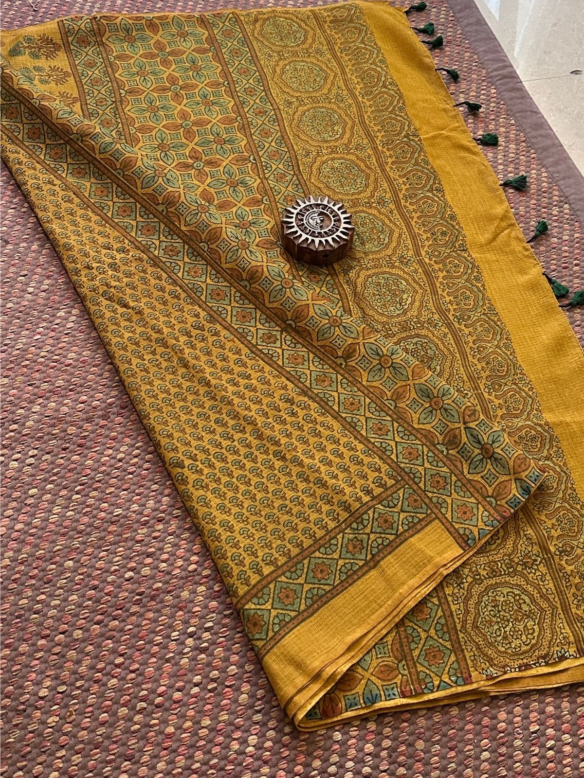 Ajrak Handblocked Kota Doria Embroidered Saree with Blouse Fabric