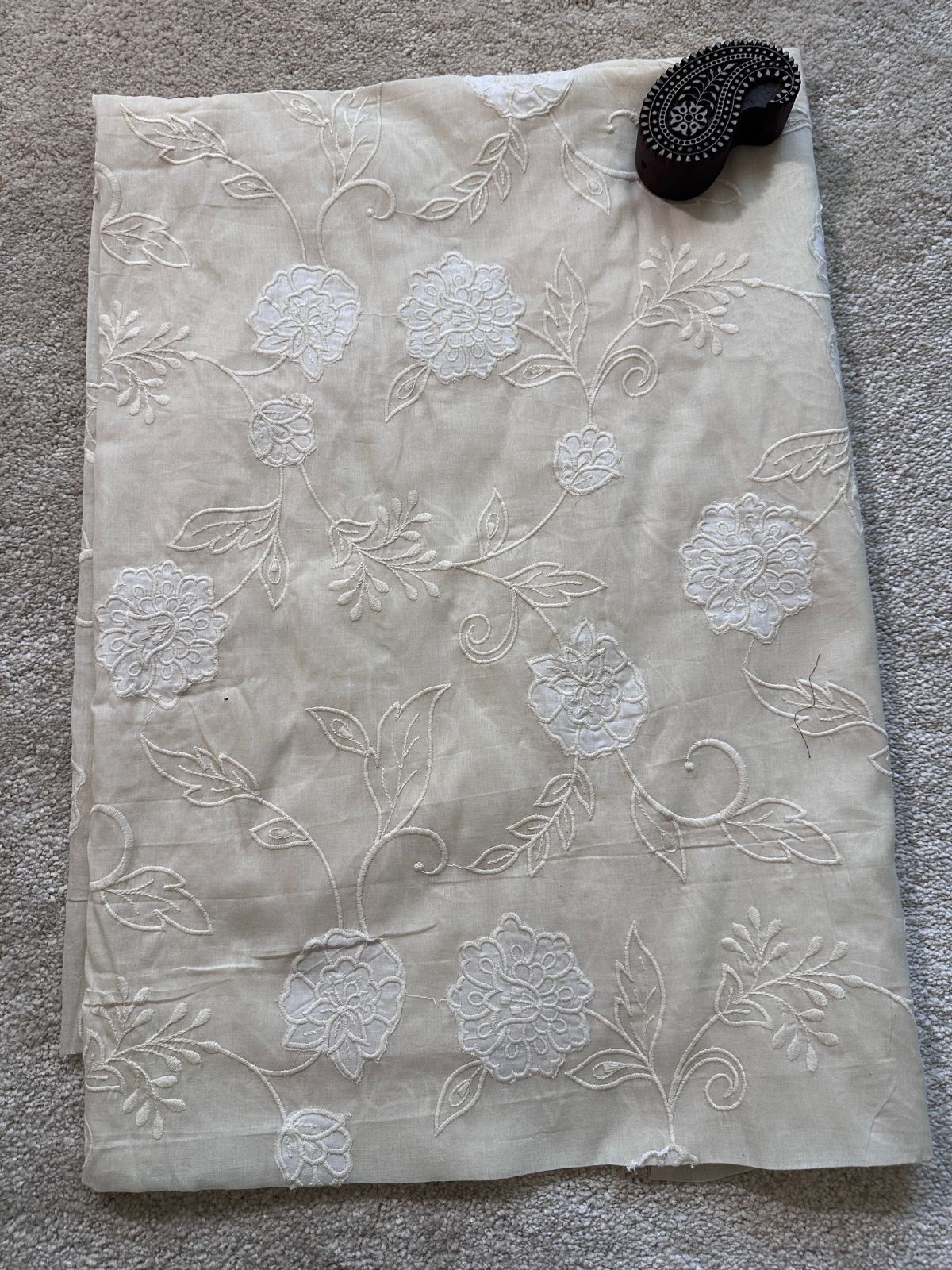 Off White- Premium Cooton Fabric with Applique Embroidery