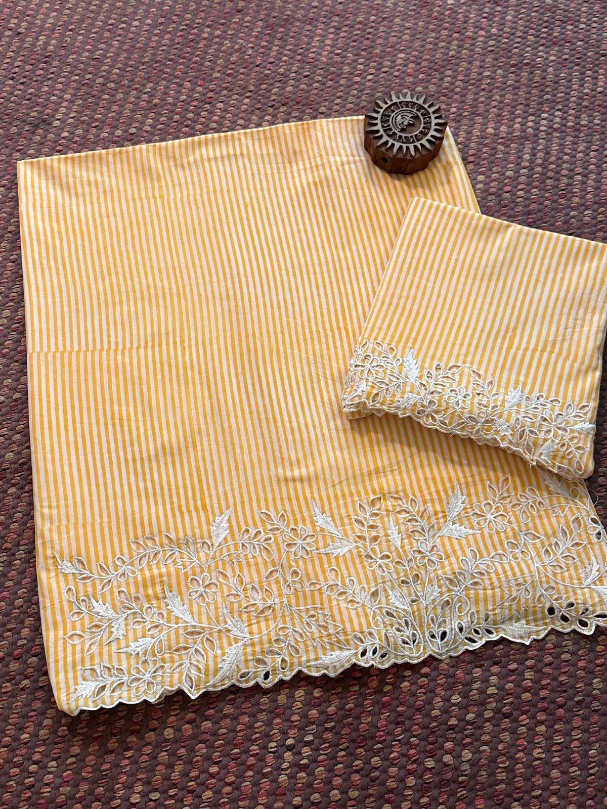 Cutwork Pure Cotton Hand-blocked Coord Set