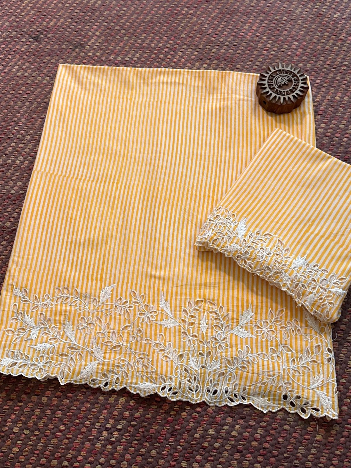 Cutwork Pure Cotton Hand-blocked Coord Set