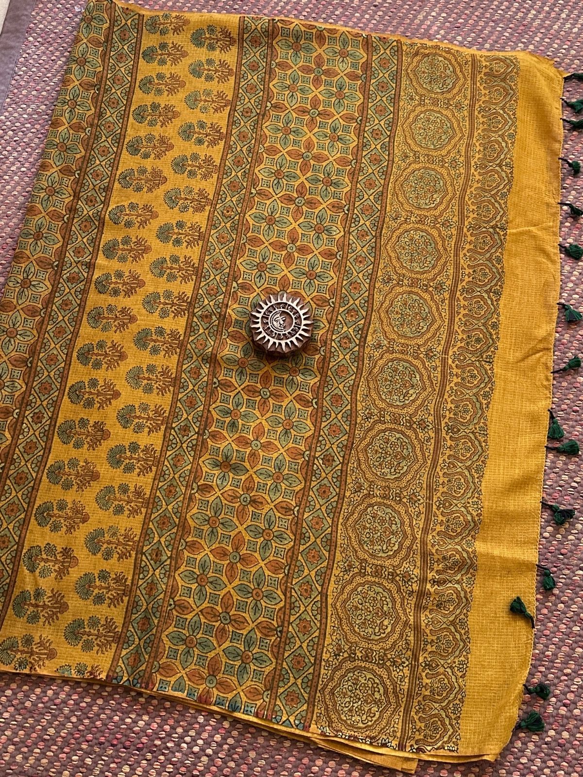 Ajrak Handblocked Kota Doria Embroidered Saree with Blouse Fabric