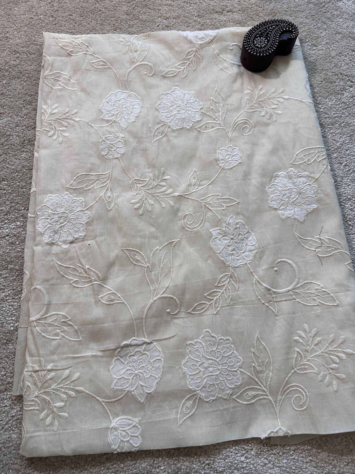 Off White- Premium Cooton Fabric with Applique Embroidery