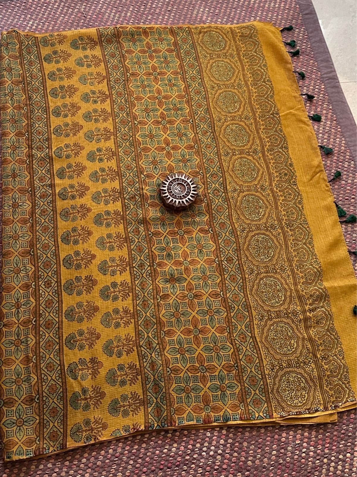 Ajrak Handblocked Kota Doria Embroidered Saree with Blouse Fabric