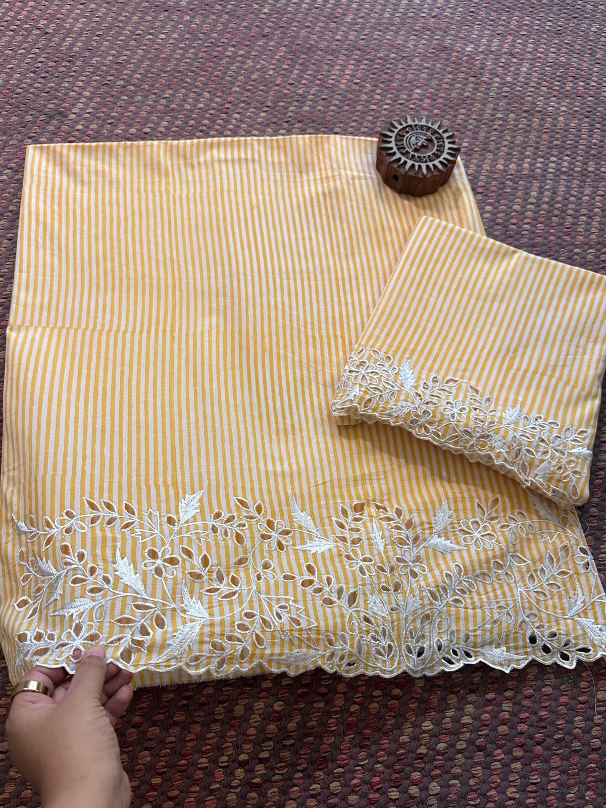 Cutwork Pure Cotton Hand-blocked Coord Set