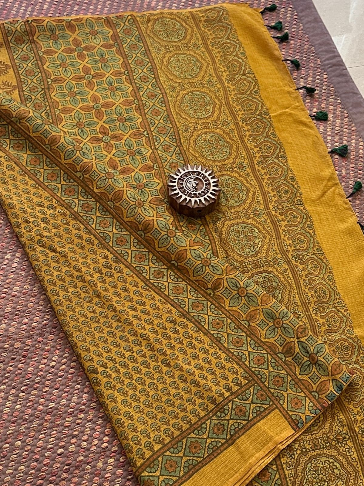 Ajrak Handblocked Kota Doria Embroidered Saree with Blouse Fabric