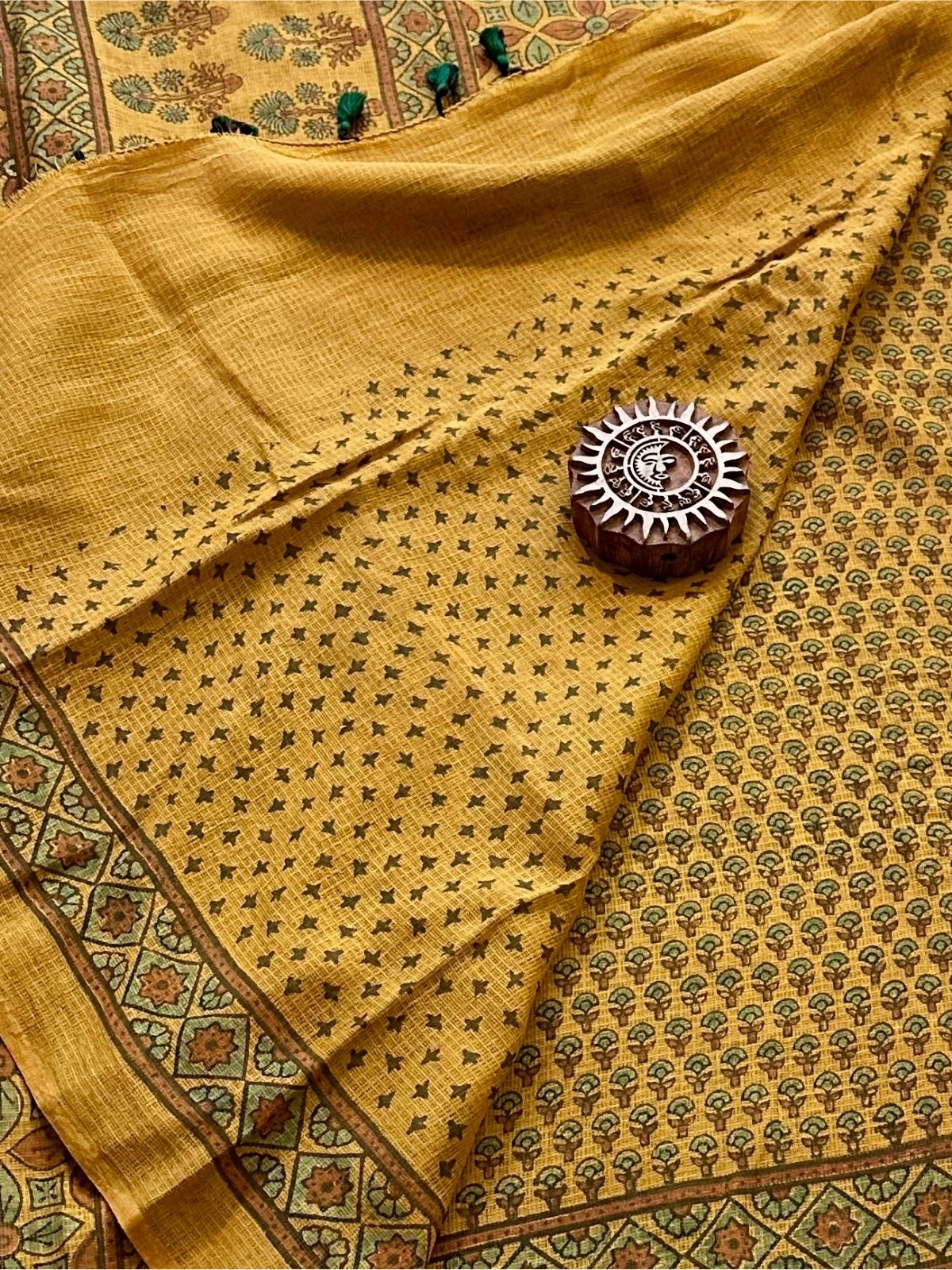 Ajrak Handblocked Kota Doria Embroidered Saree with Blouse Fabric
