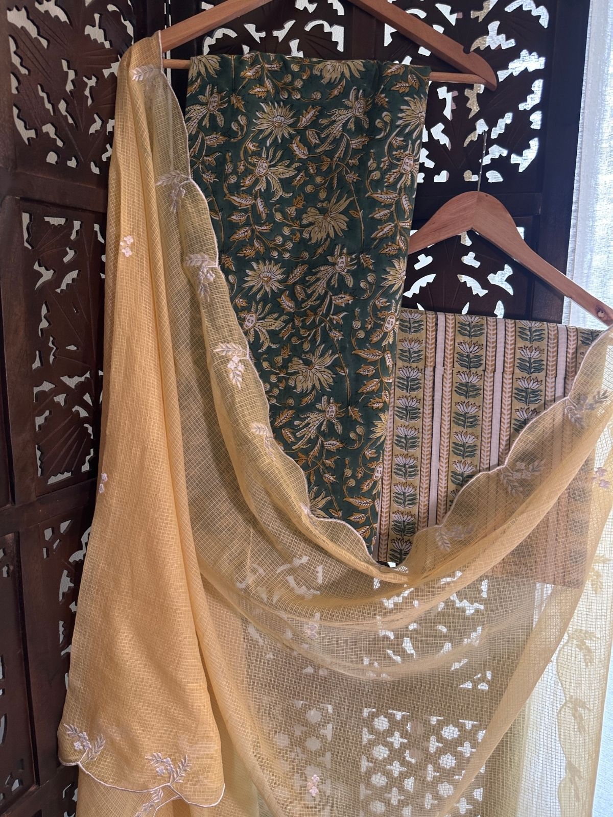Pure Cotton Handblock Fabric with Embroidered Dupatta
