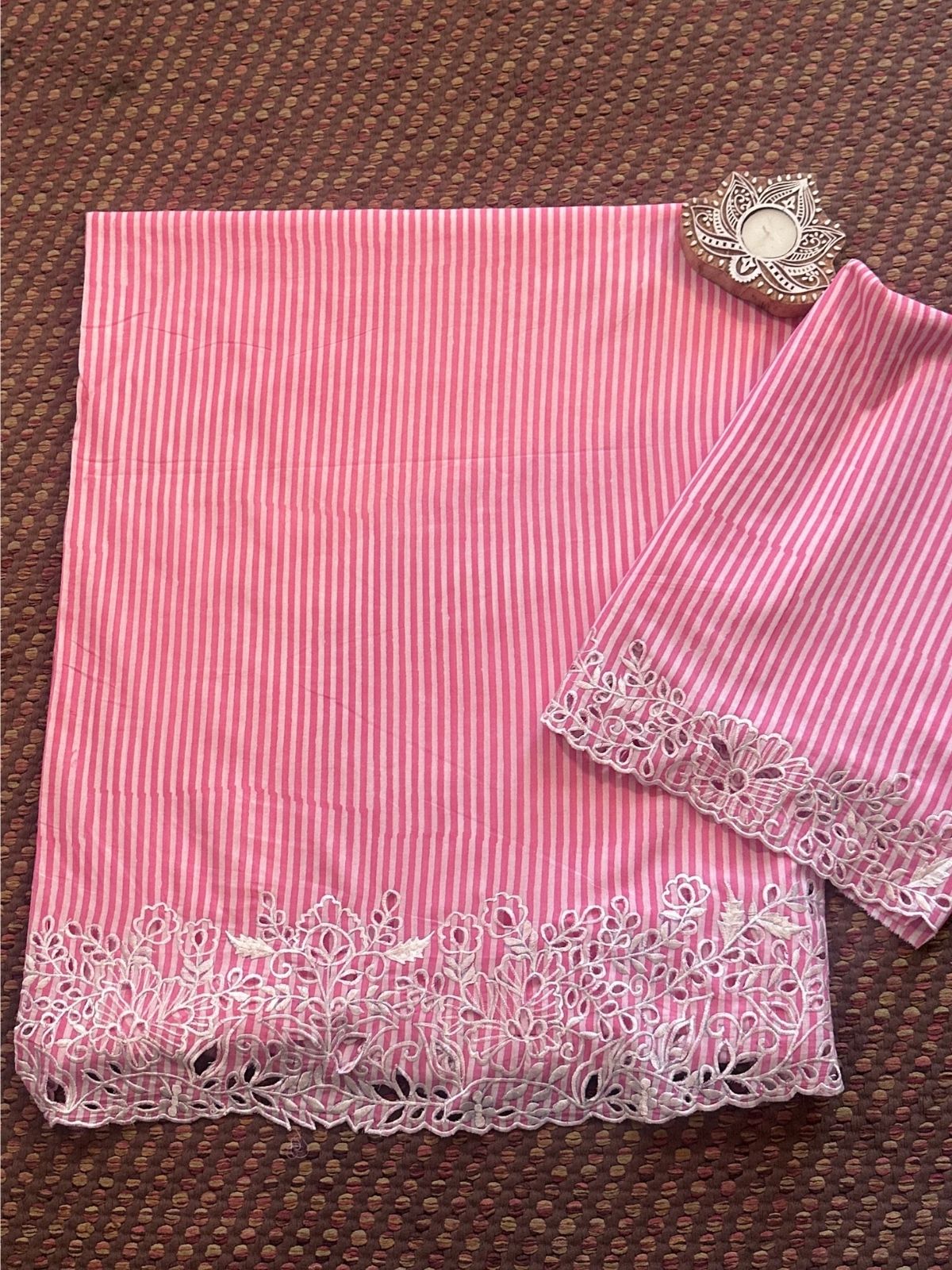 Cutwork Pure Cotton Hand-blocked Coord Set