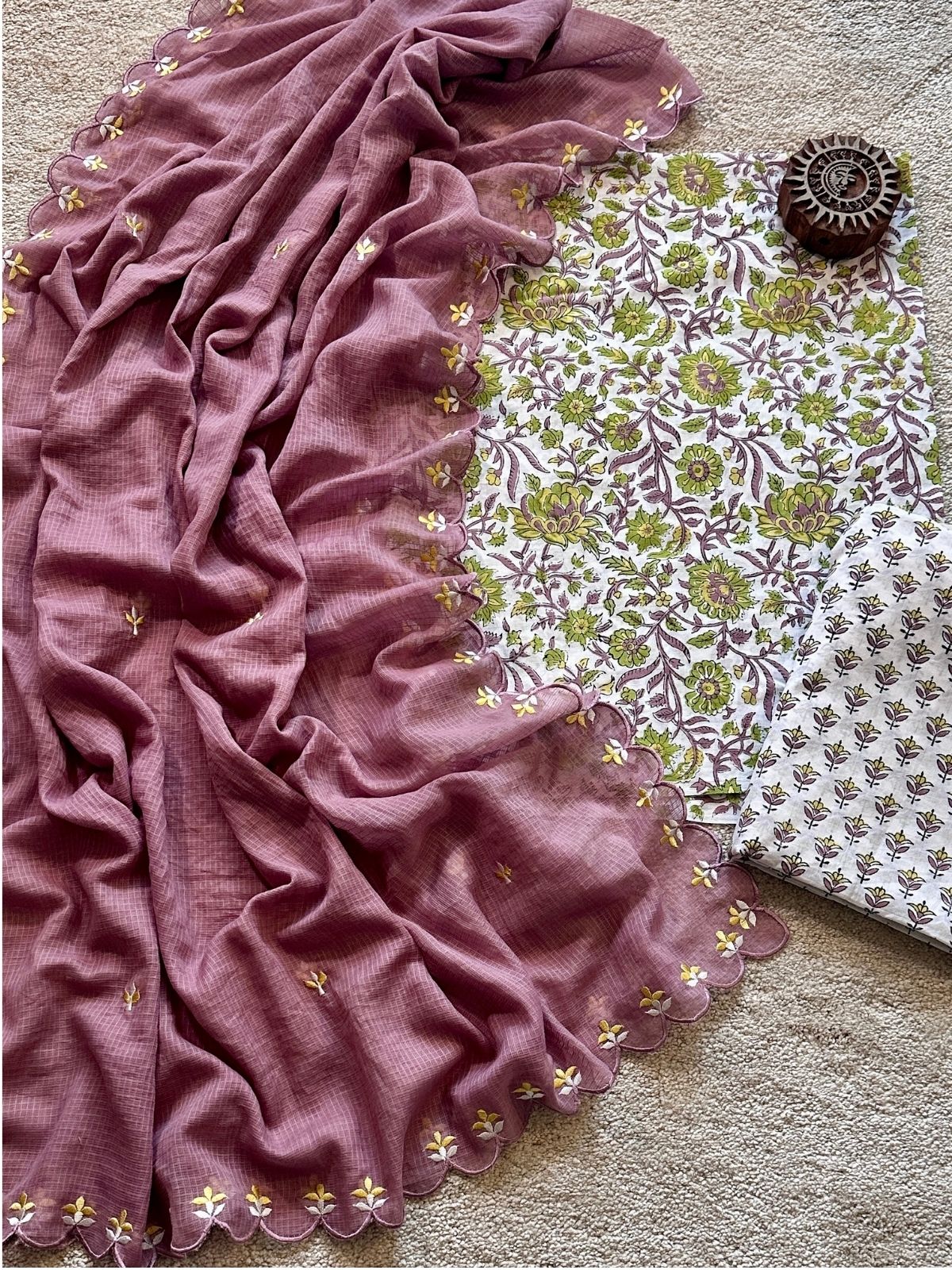 Mallow Bloom Set - Sanganeri Print with Embroidered Dupatta