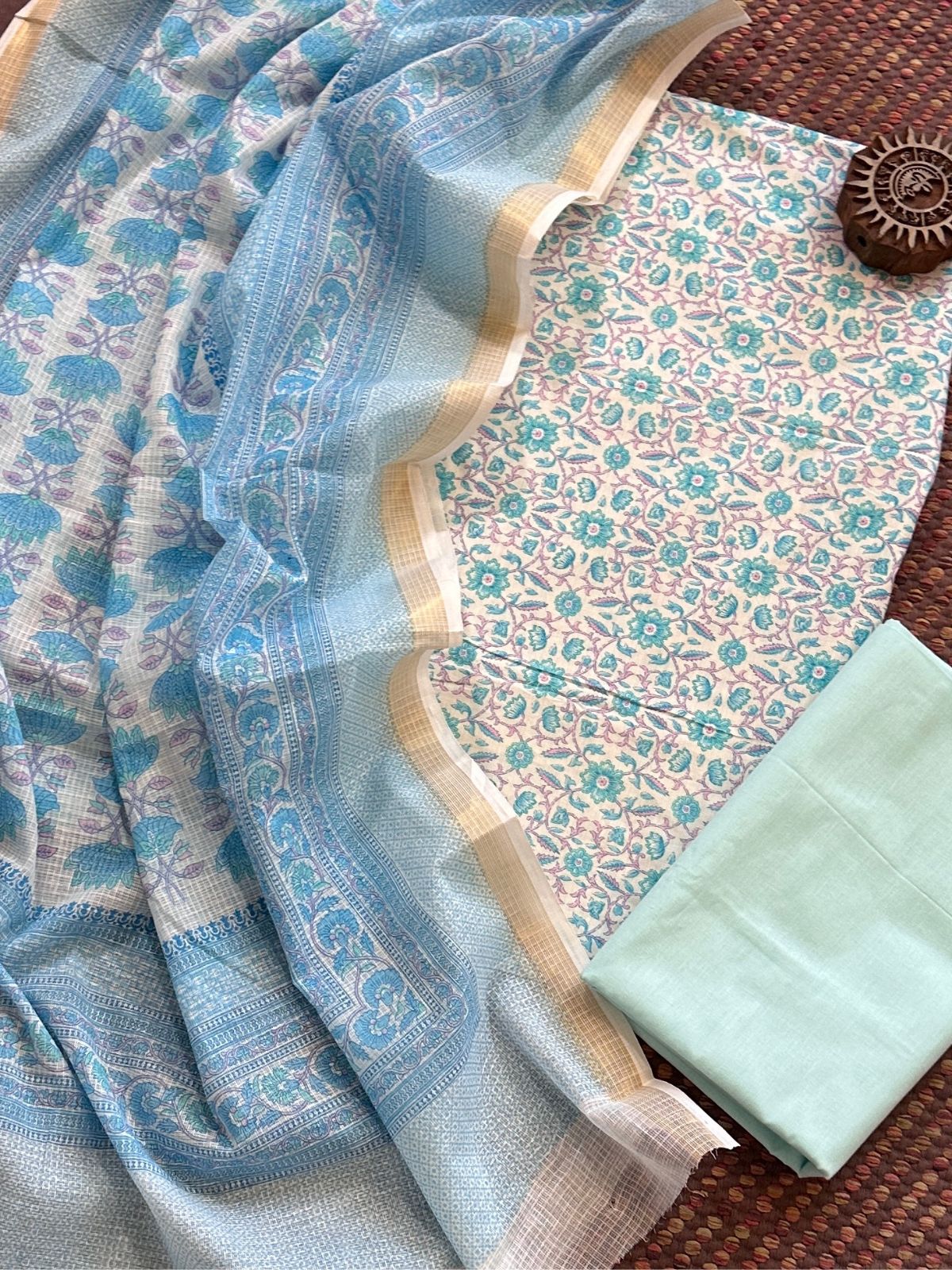 Pure Cotton Unstitched Set with Kota Dupatta