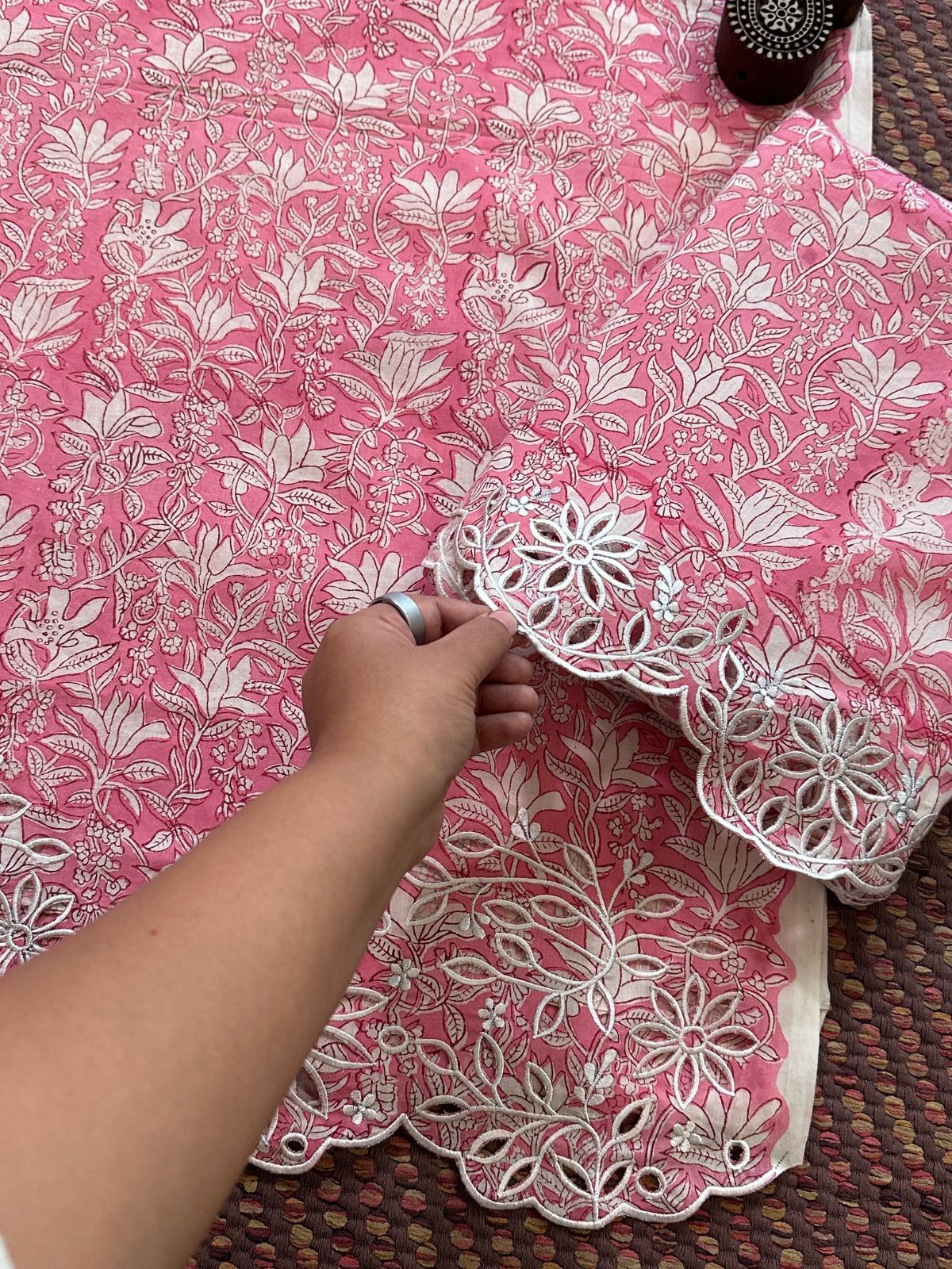 Cutwork Pure Cotton Hand-blocked Coord Set