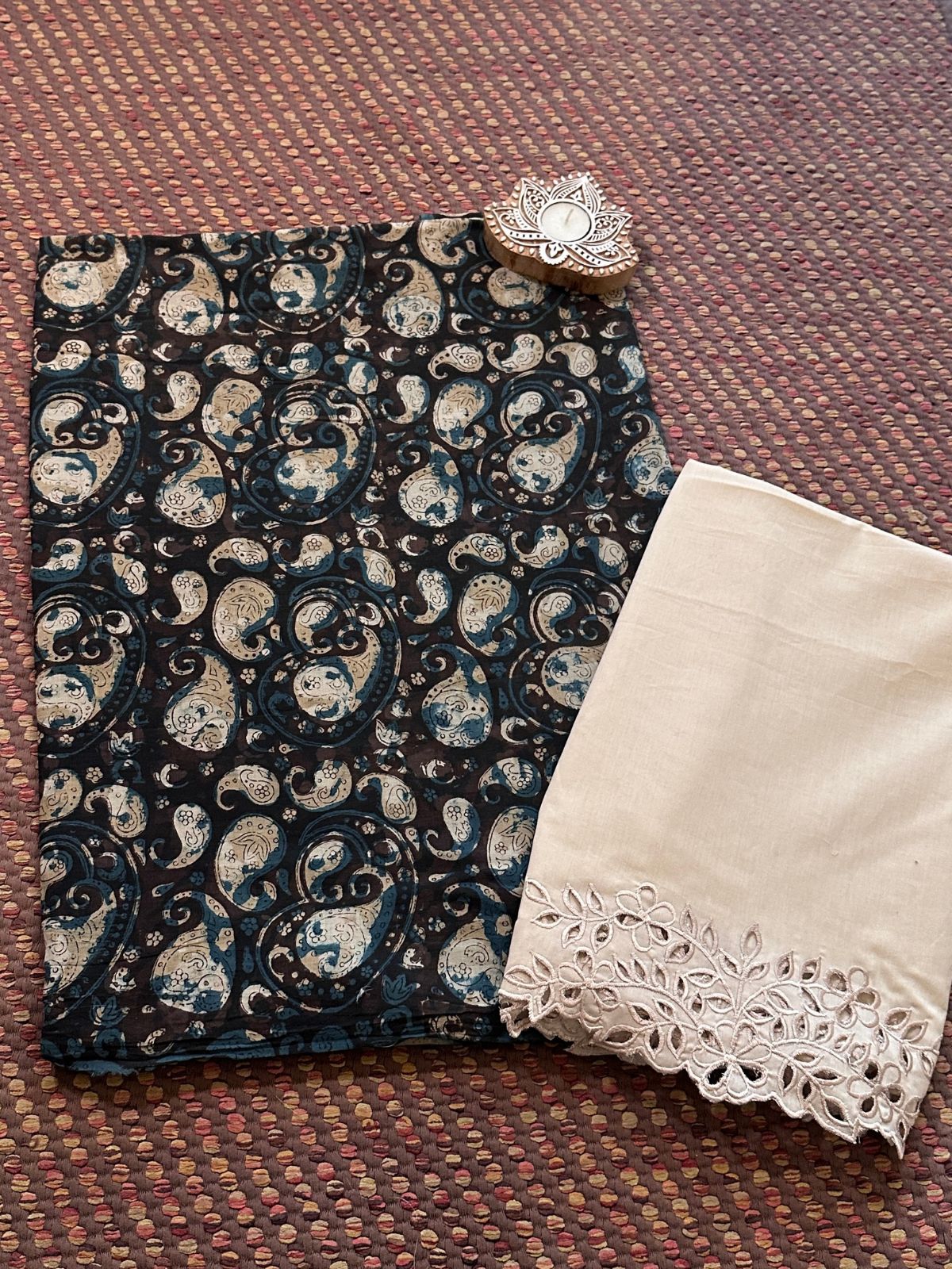 Pure Cotton Mul Fabric in natural dyes with & Cutwork Bottom