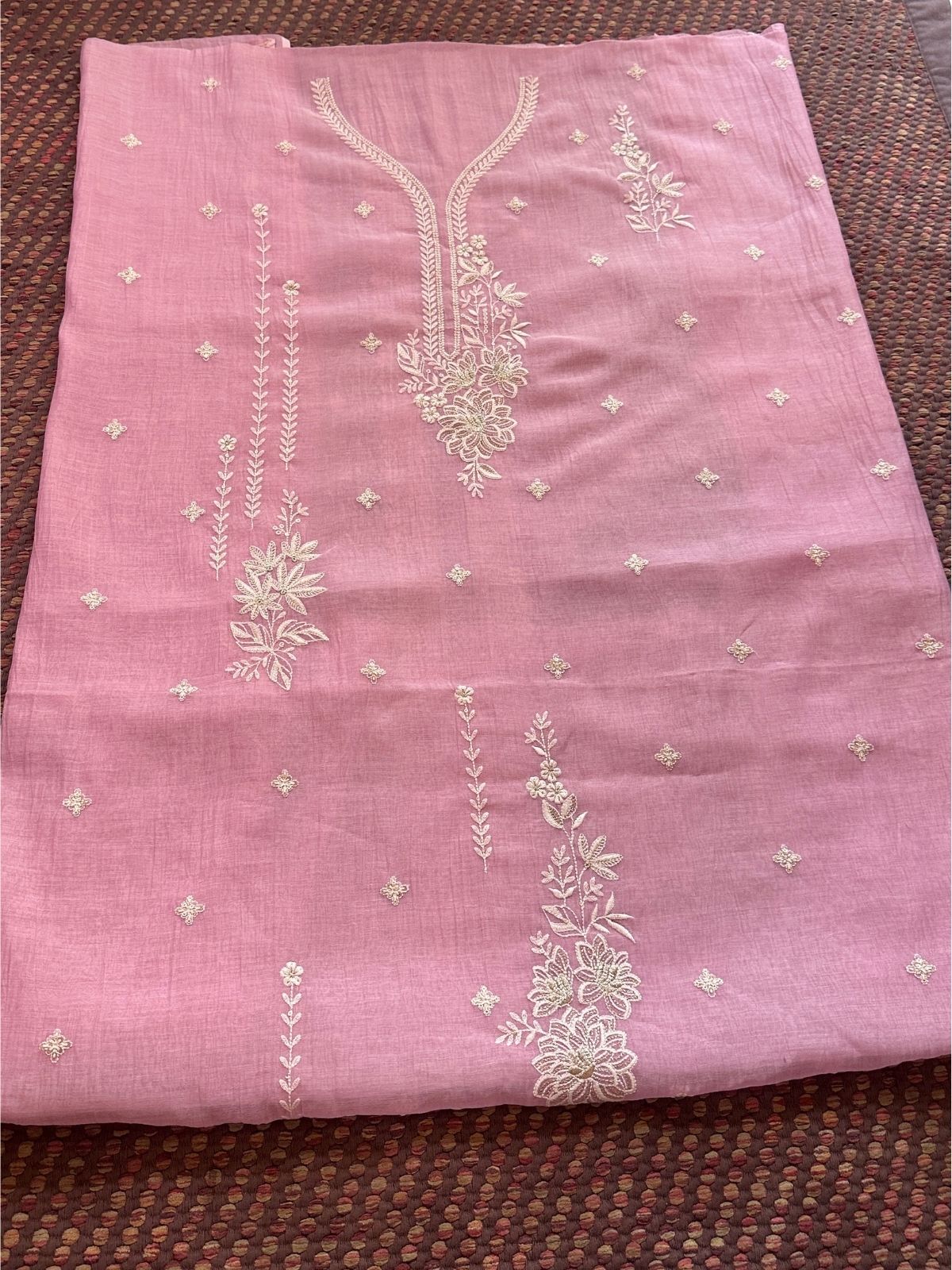 Malmal Maheshwari Silk Embroidered Unstitched Set