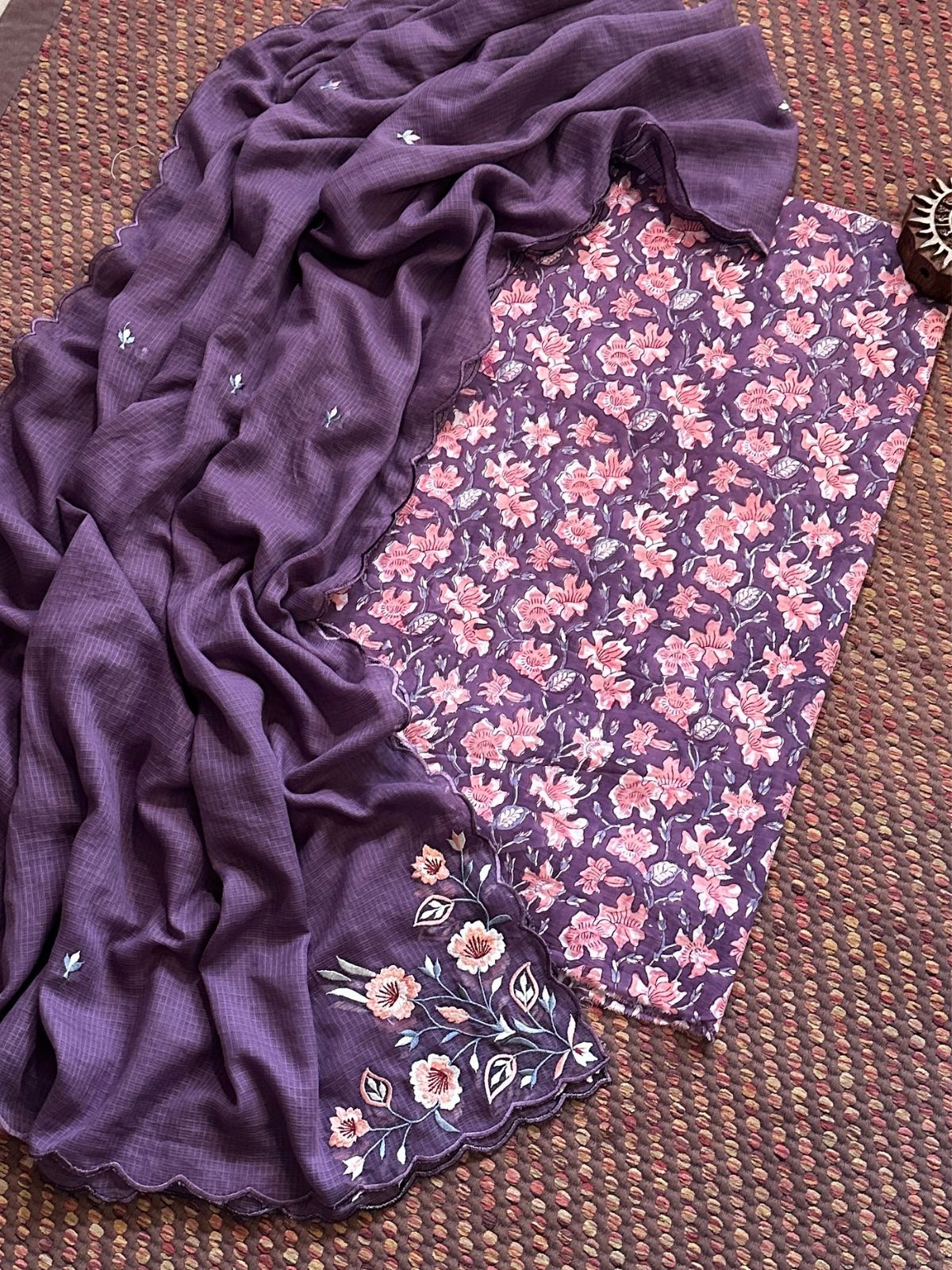 Pure Cotton Handblock Fabric with Embroidered Dupatta