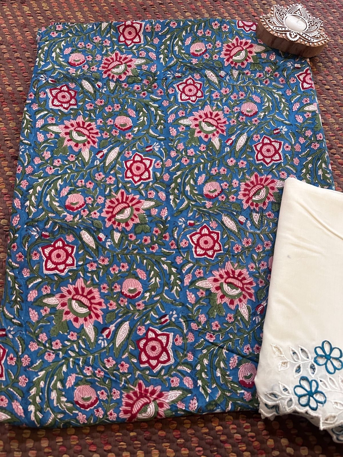 Pure Cotton fabric with Cutwork Bottom Unstitched Set