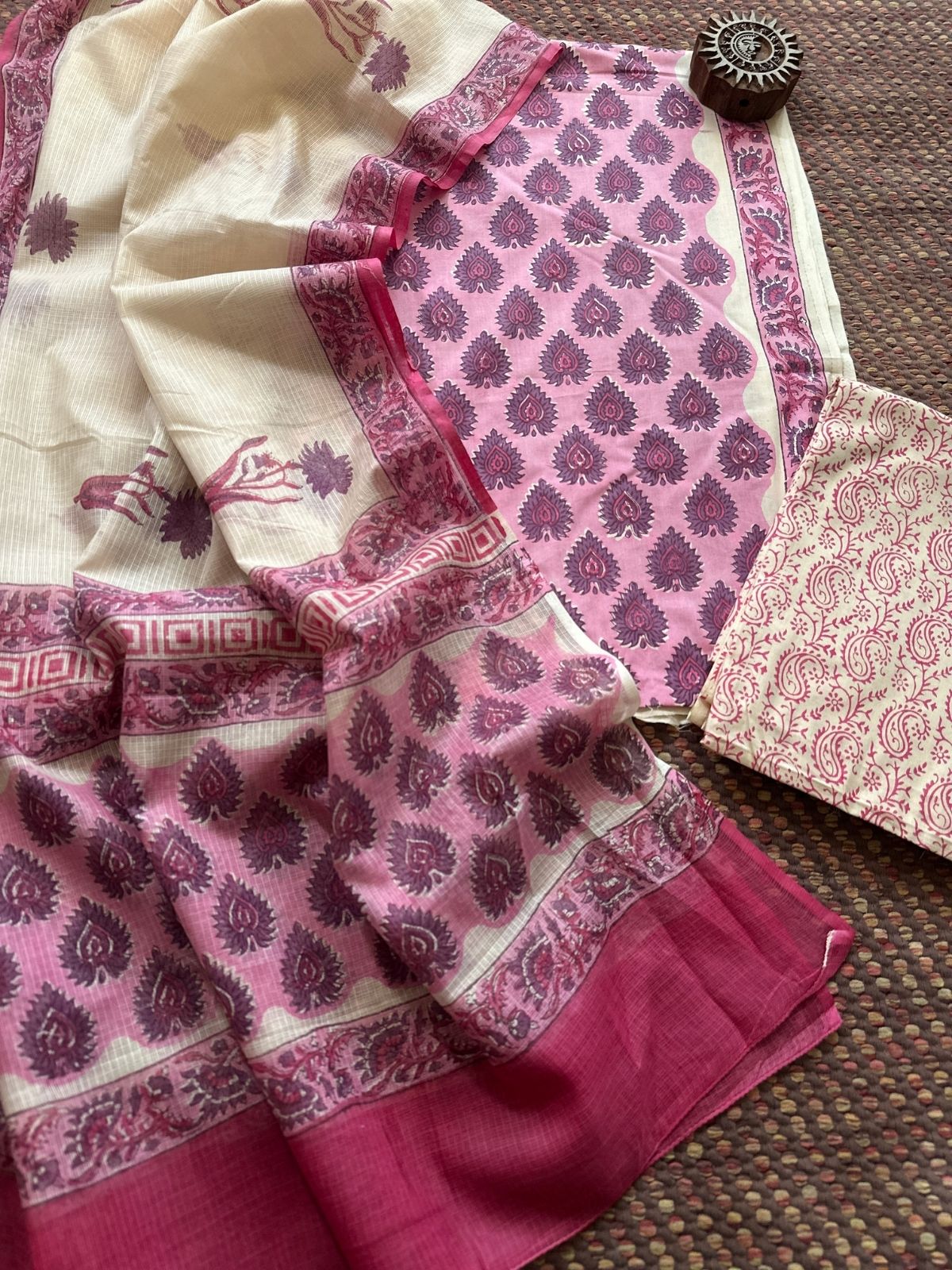 Pure Cotton Unstitched Set with Kota Dupatta