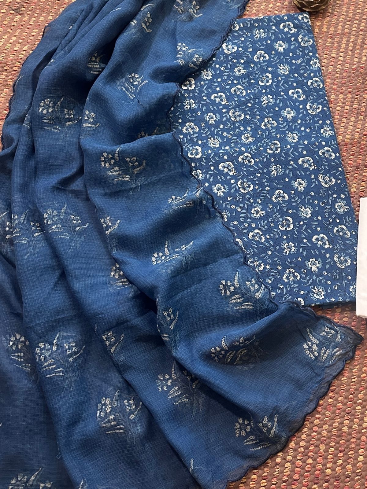 Pure Cotton Indigo Handblocked Unstitched Set