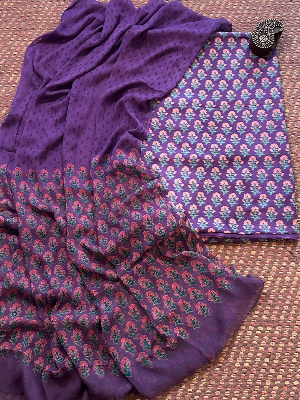Spun Block Printed Unstitched Set
