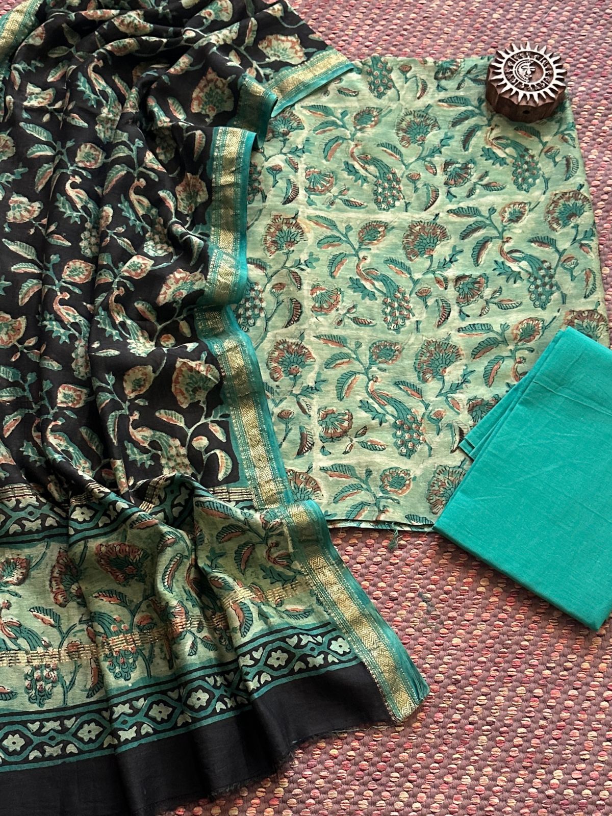 Vegetable Dyed Maheshwari Silk Unstitched Set