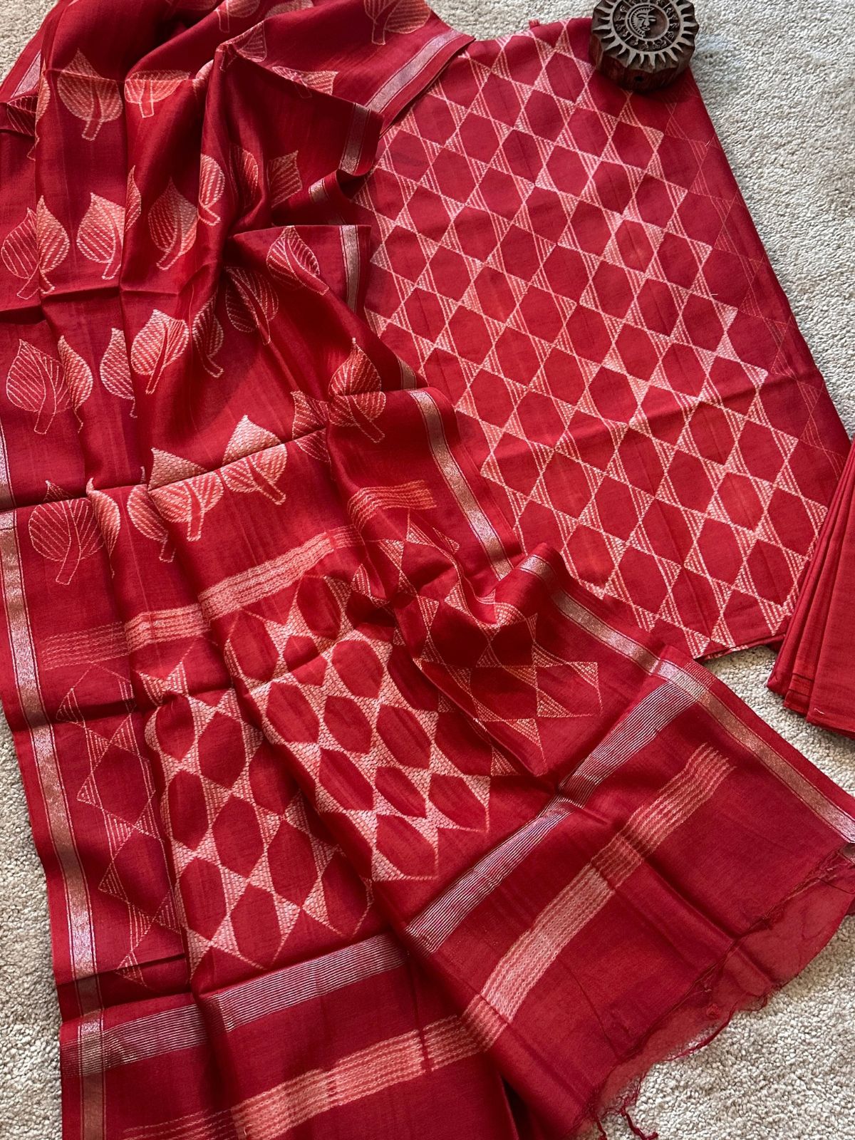 Burnt Spice- Shibori Maheshwari Silk Set