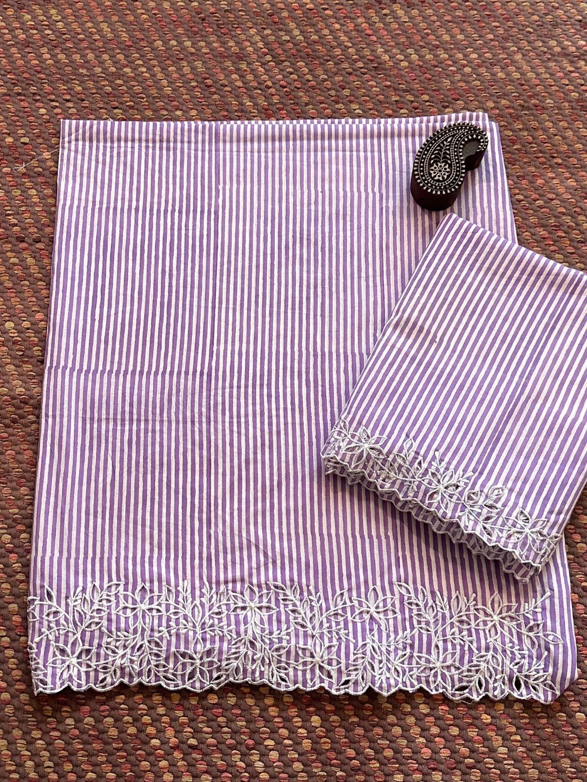 Cutwork Pure Cotton Hand-blocked Coord Set