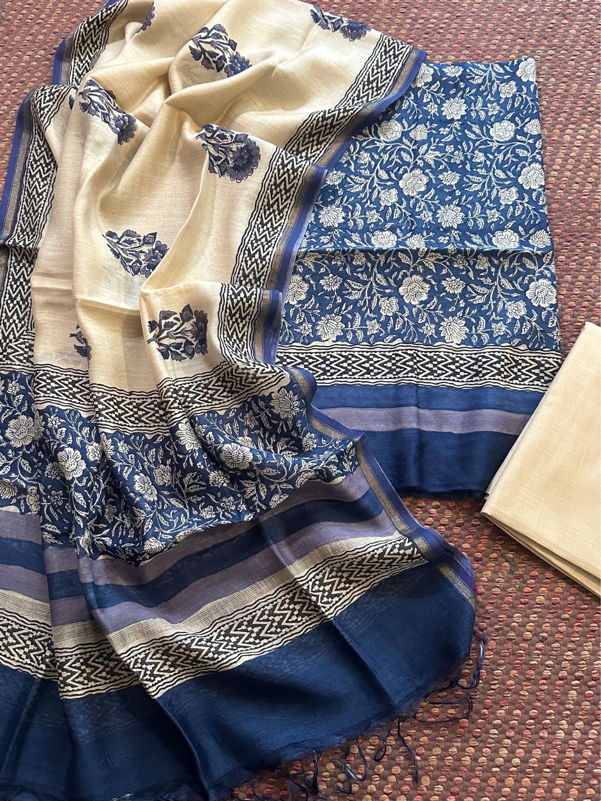Premium Pure Tussar Silk Unstitched Set
