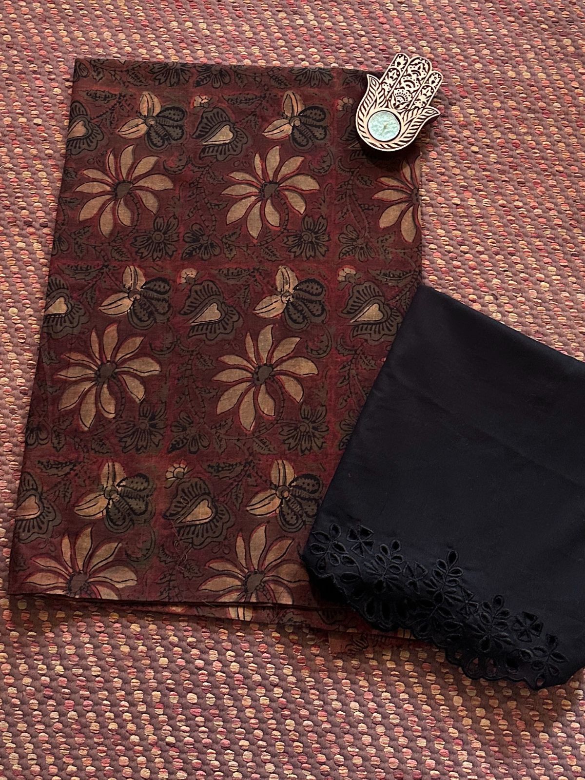 Pure Cotton Malmal Handblocked Fabric with Cutwork Bottom