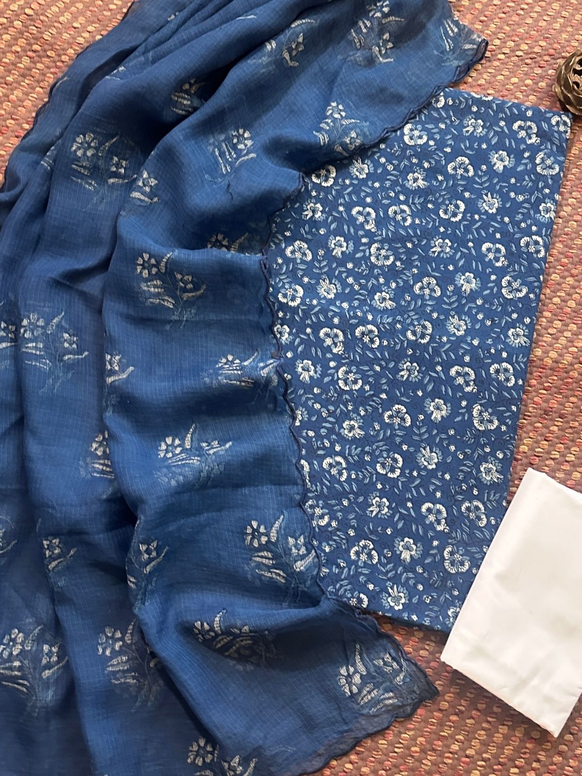 Pure Cotton Indigo Handblocked Unstitched Set