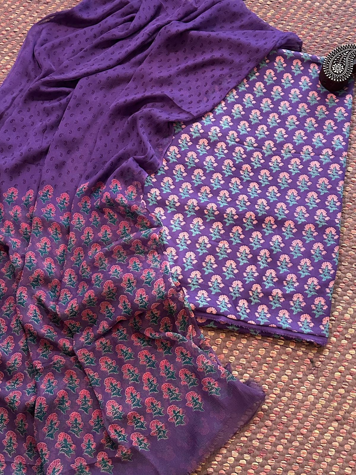 Spun Block Printed Unstitched Set