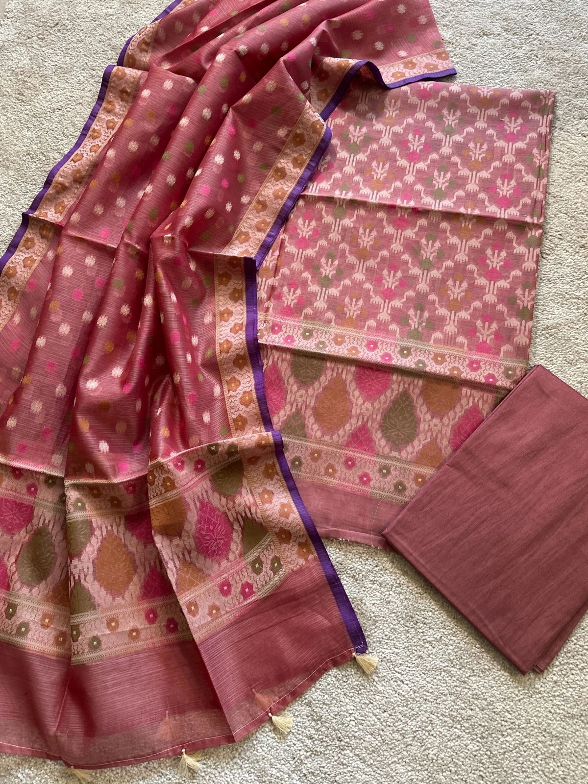 Onion Pink- Jamdani Cotton Unstitched Set