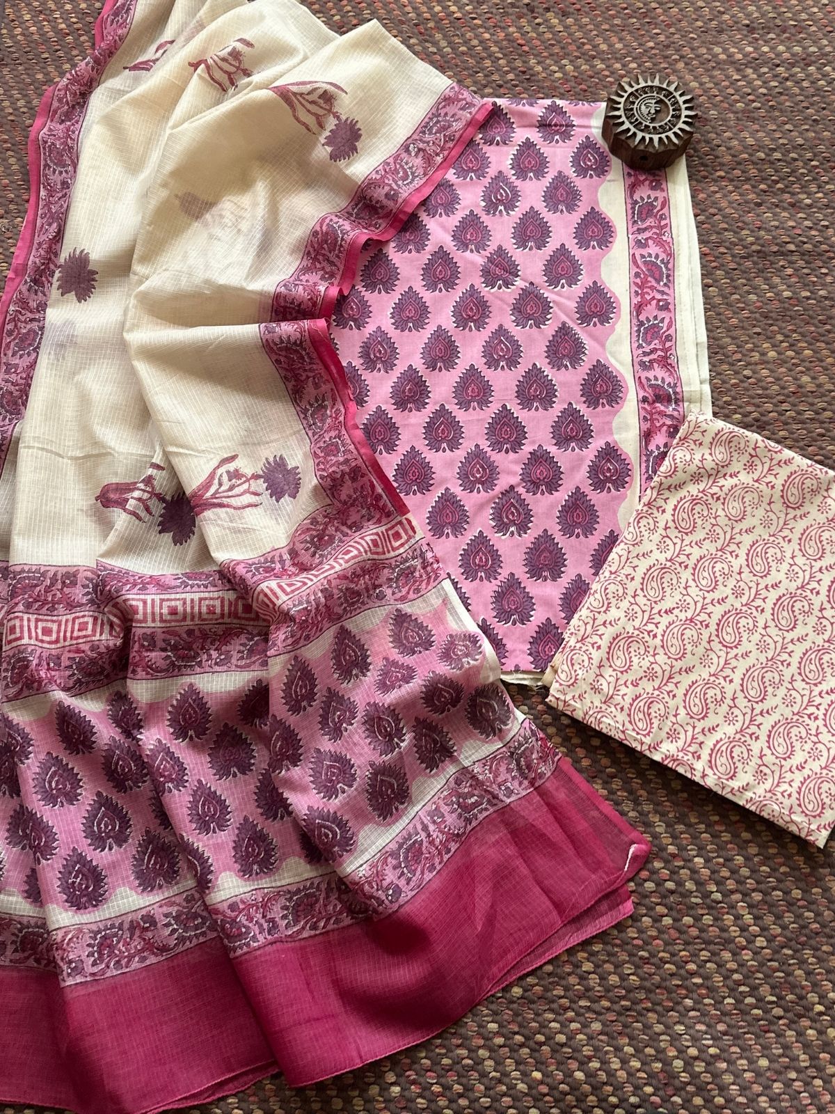 Pure Cotton Unstitched Set with Kota Dupatta