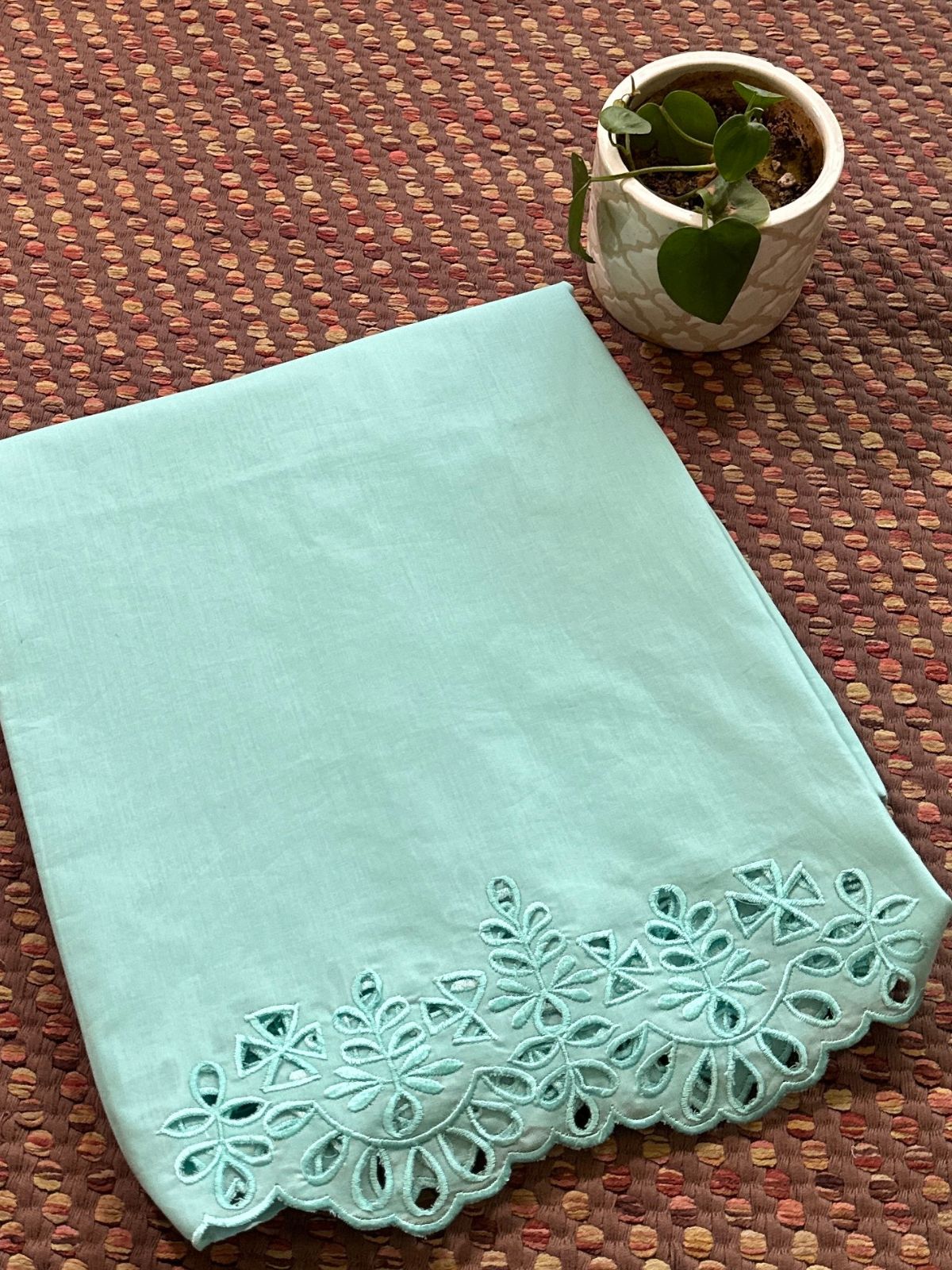 Bottom Wear Cutwork Fabric- Pastel Aqua Blue