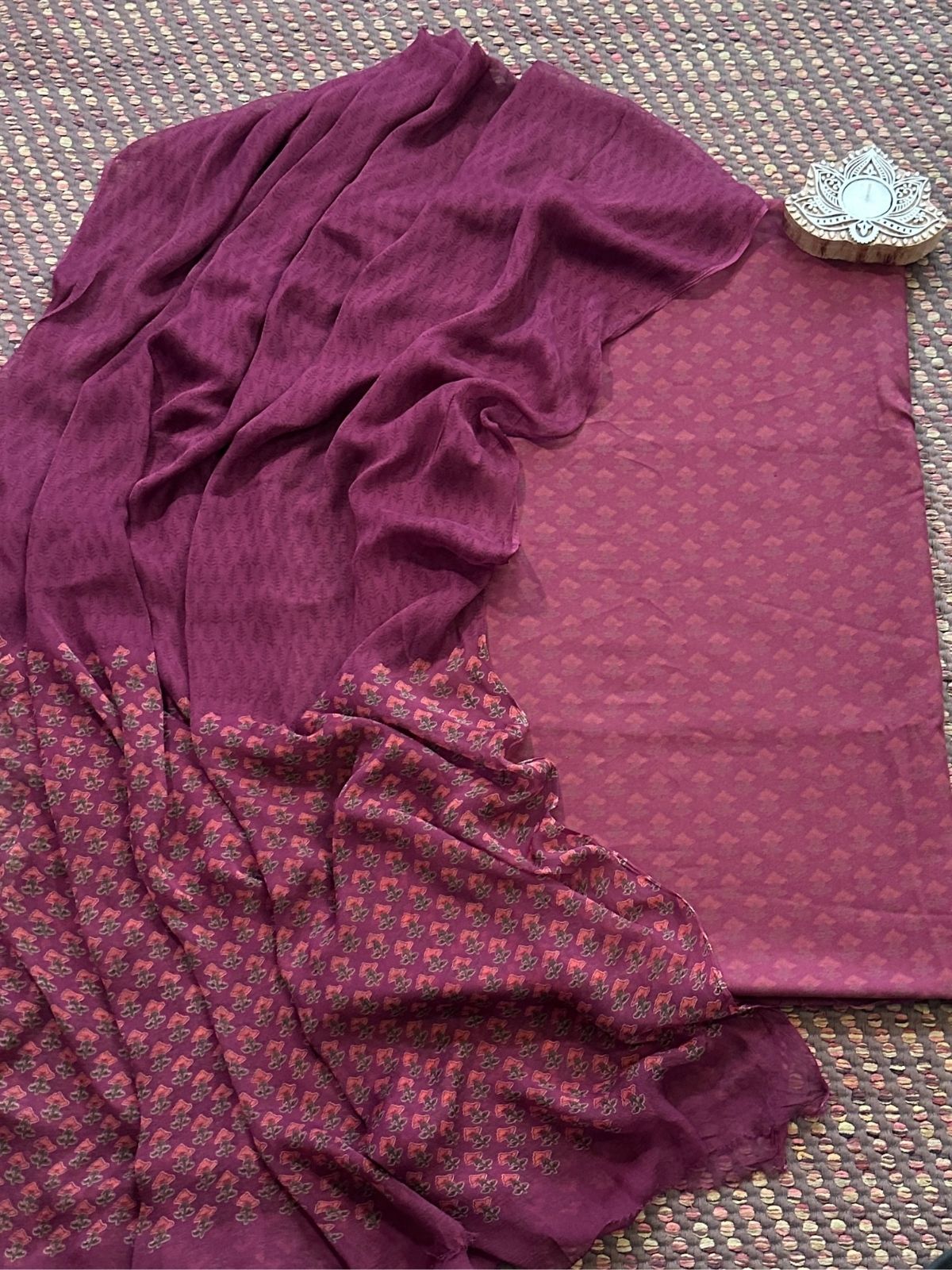 Spun Block Printed Unstitched Set