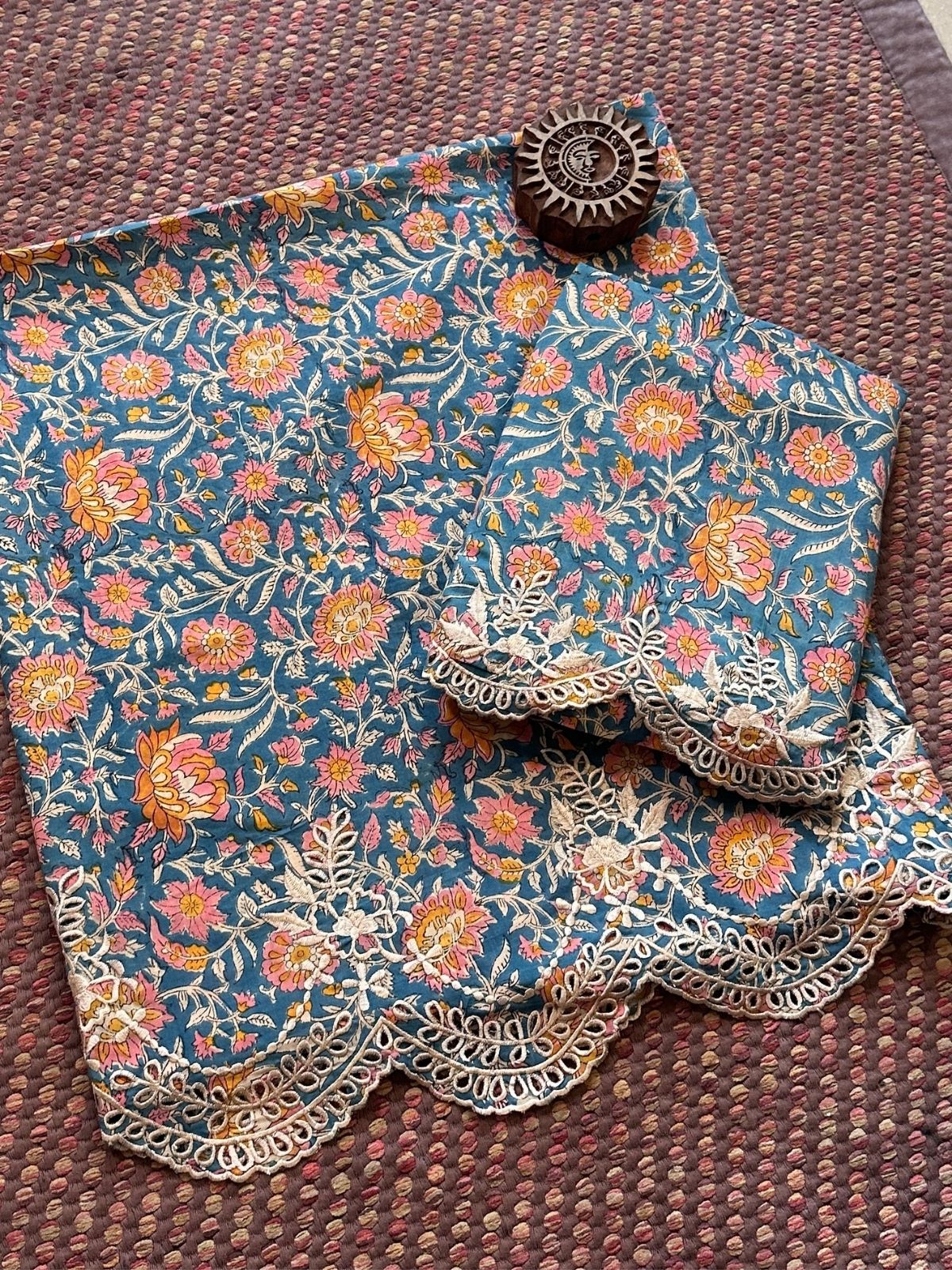 Cutwork Pure Cotton Hand-blocked Coord Set