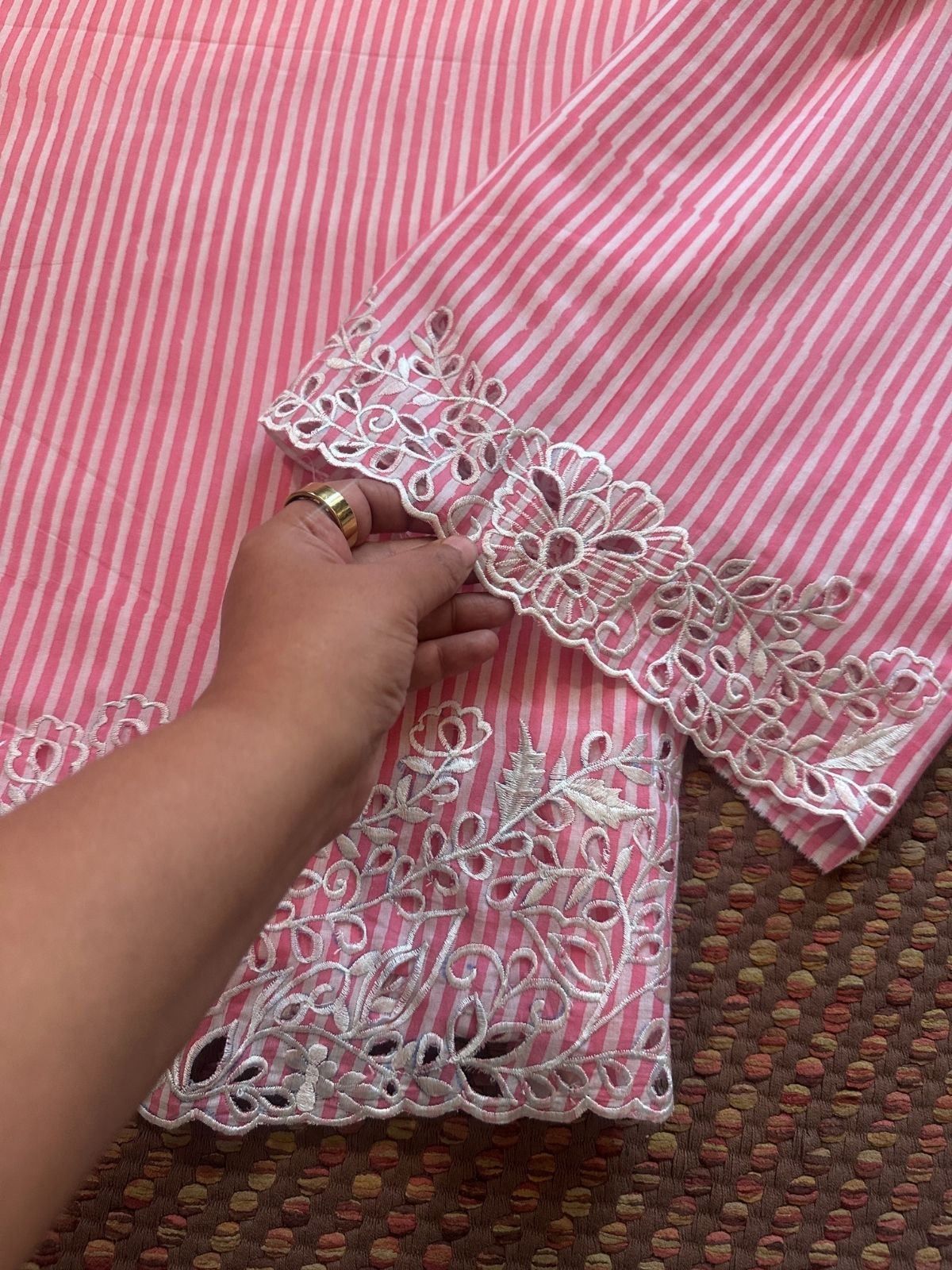 Cutwork Pure Cotton Hand-blocked Coord Set