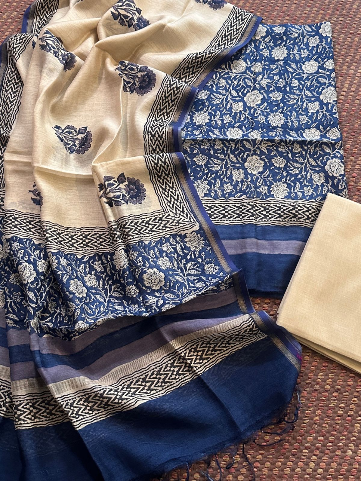 Premium Pure Tussar Silk Unstitched Set
