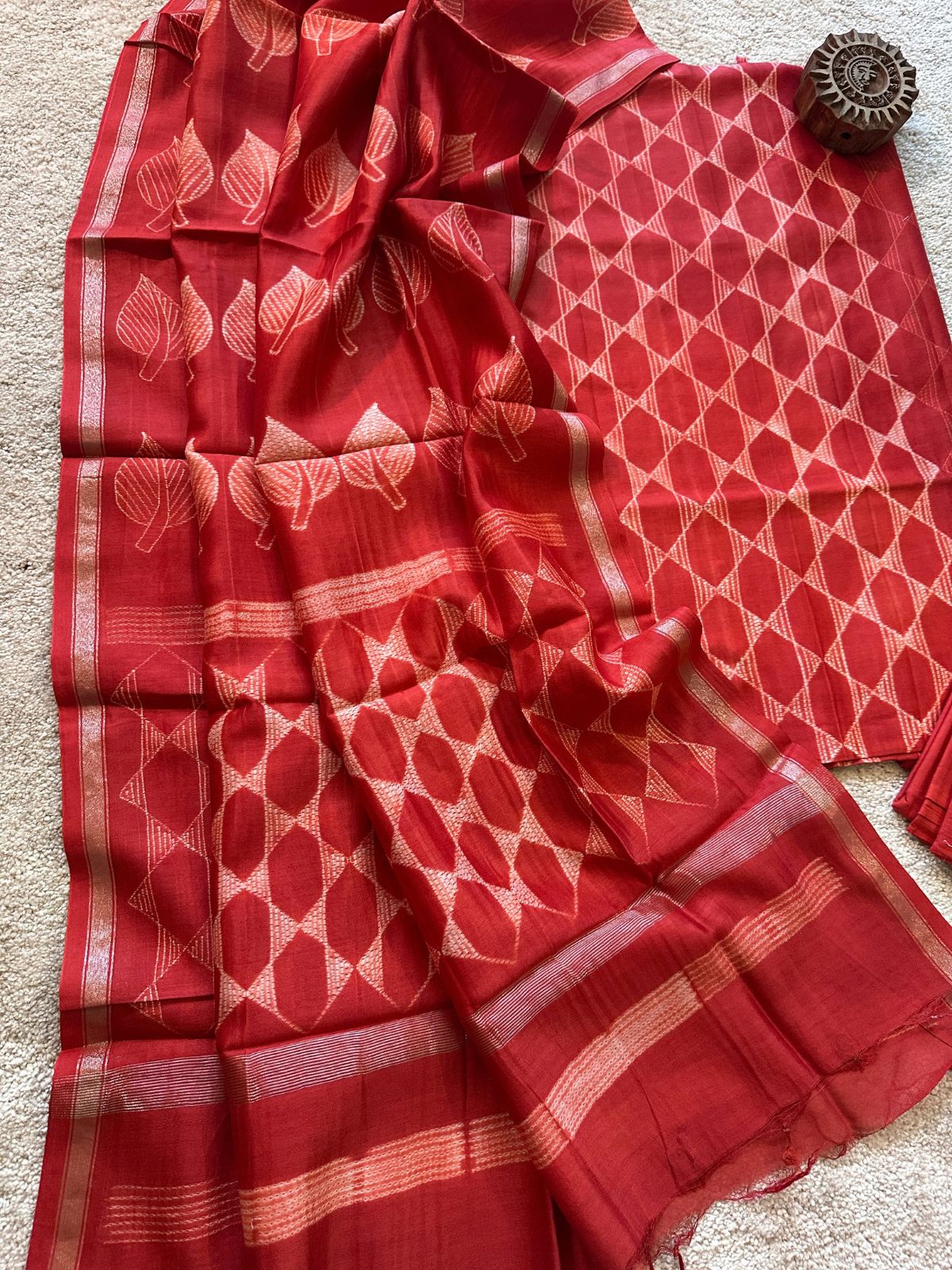 Burnt Spice- Shibori Maheshwari Silk Set