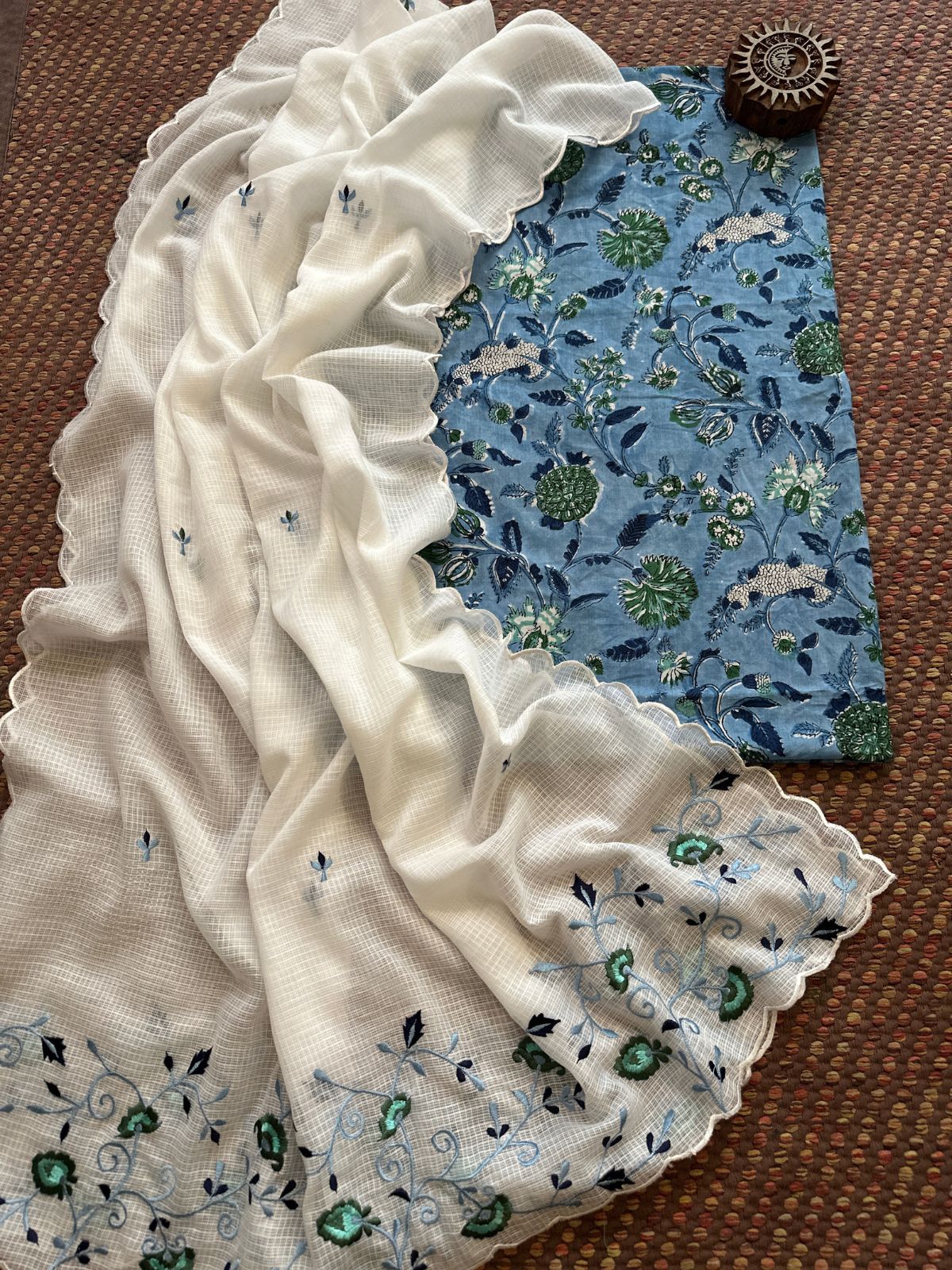 Pure Cotton Handblock Fabric with Exclusive Embroidered Dupatta