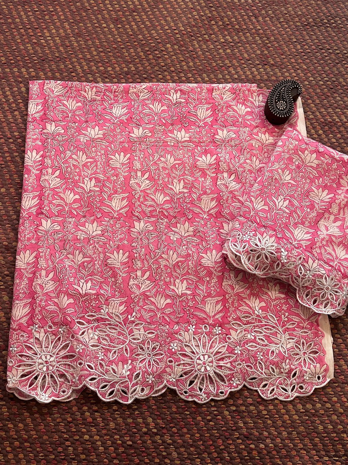 Cutwork Pure Cotton Hand-blocked Coord Set