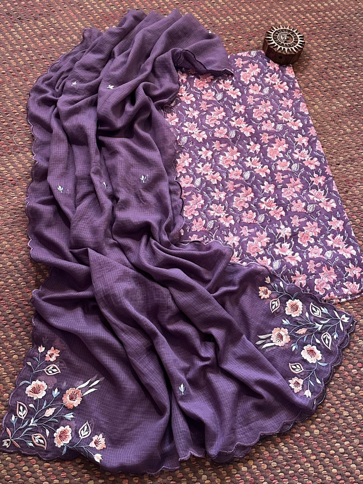 Pure Cotton Handblock Fabric with Embroidered Dupatta