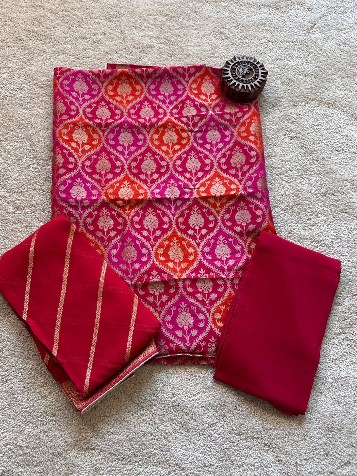 Sindhu- Premium Georgette Benarsi  Rangkat Weave Unstitched Set