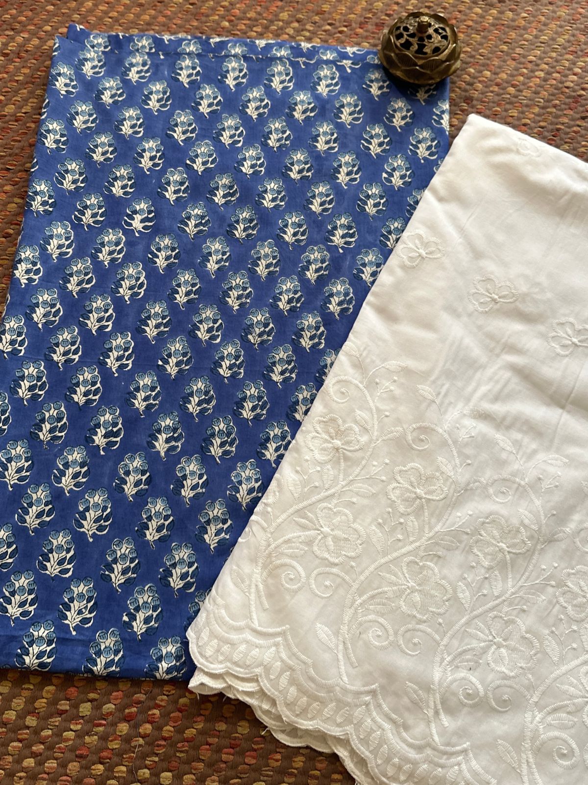 Pure Cotton Hand-blocked Fabric with Embroidered Bottom