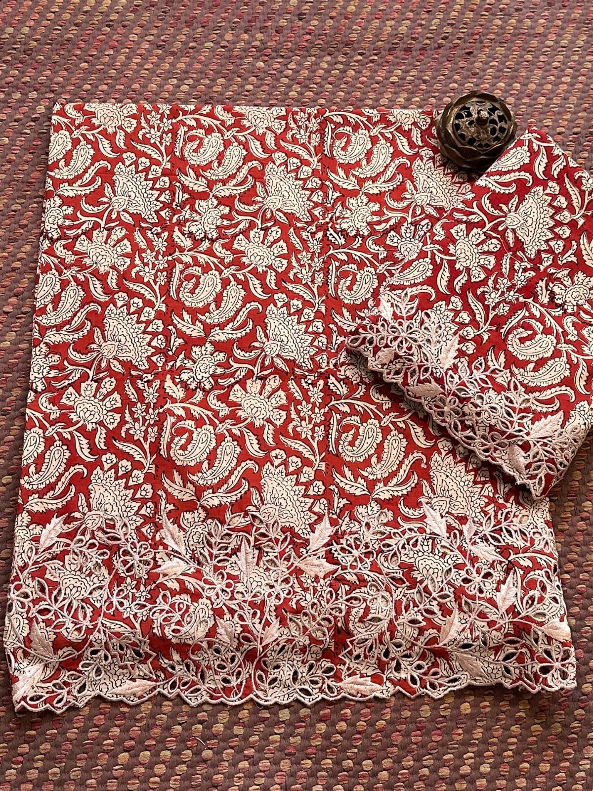 Cutwork Pure Cotton Hand-blocked Coord Set