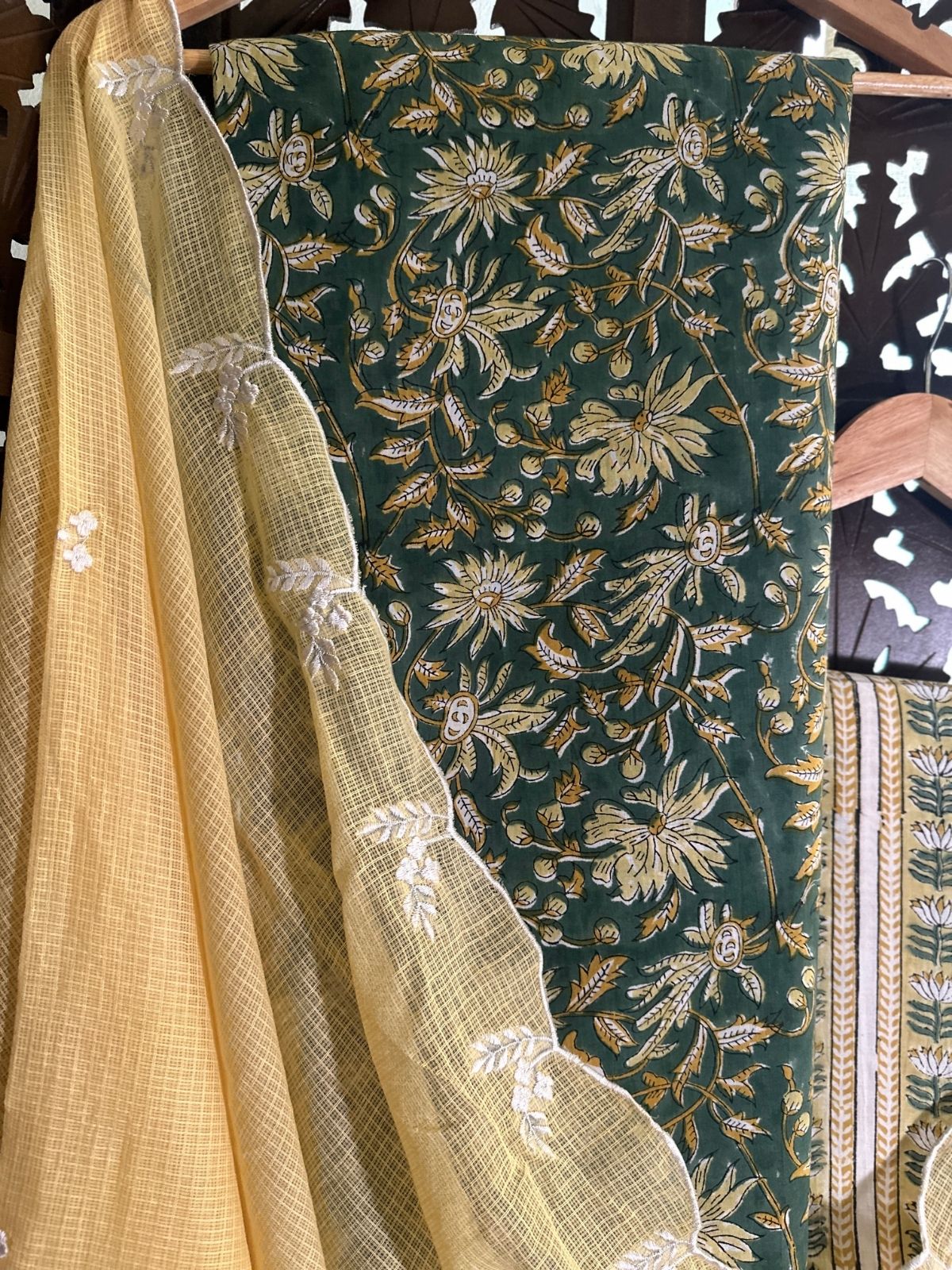 Pure Cotton Handblock Fabric with Embroidered Dupatta